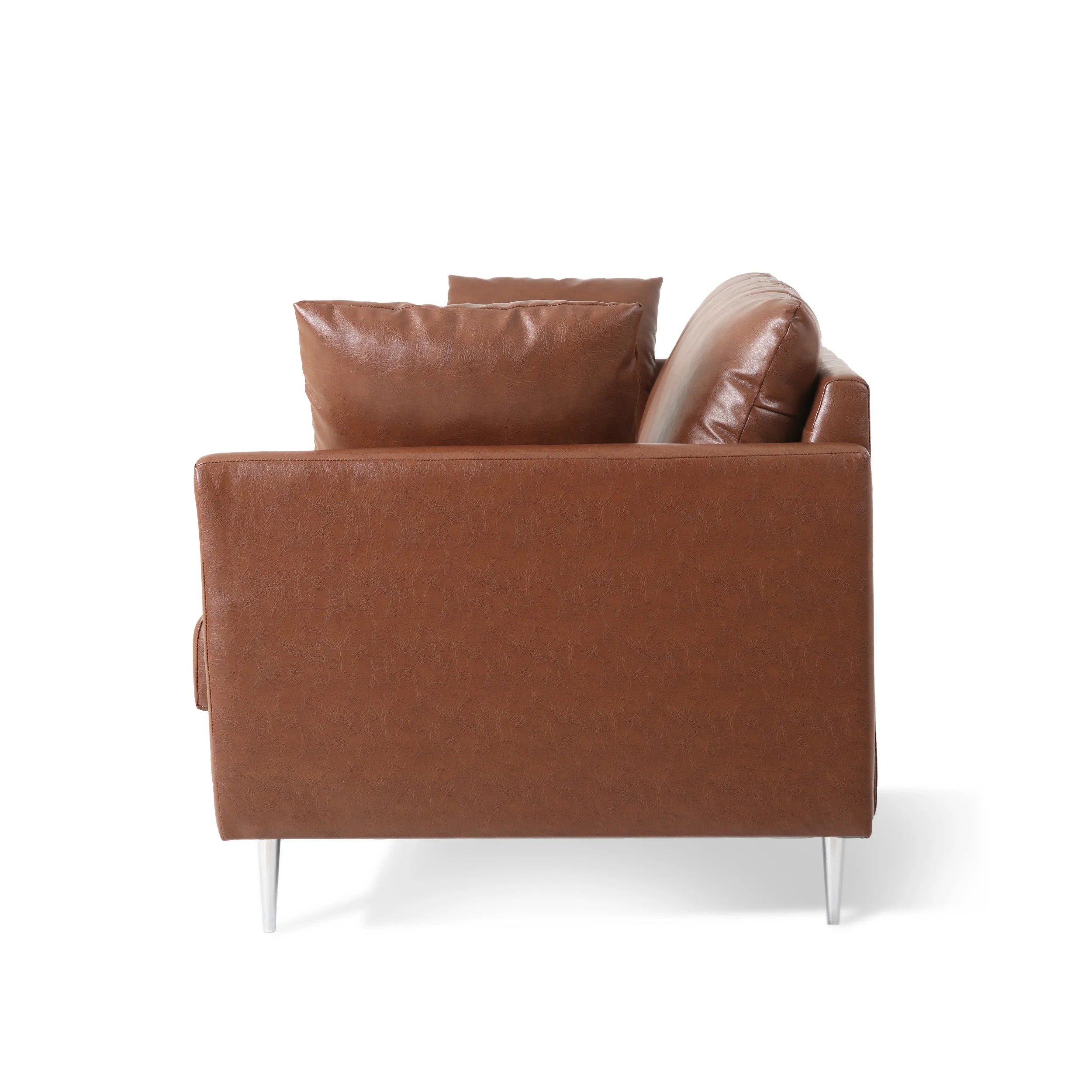 Syosset Modern Faux Leather 3 Seater Sofa with Pillows - furnishings