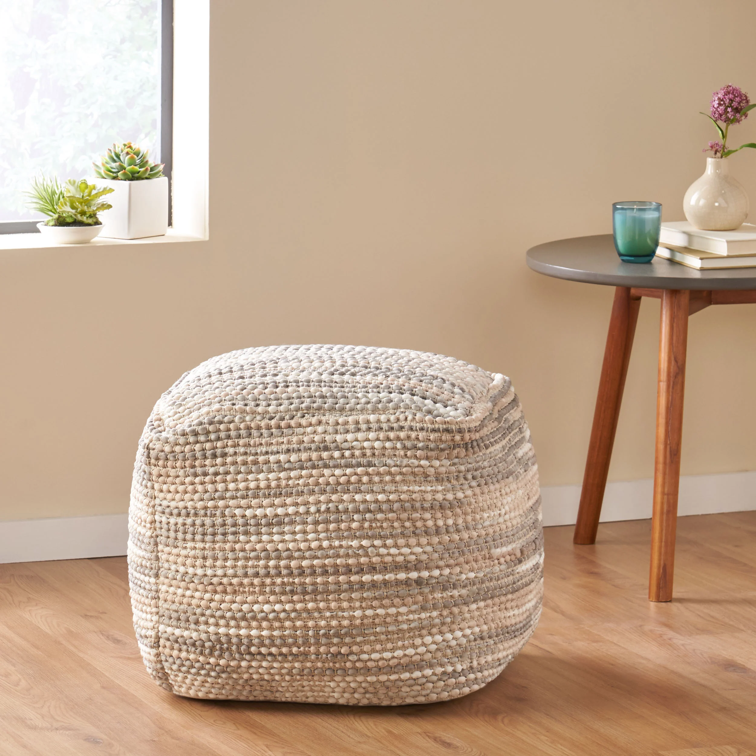 Waterford Handcrafted Boho Fabric Cube Pouf - furnishings