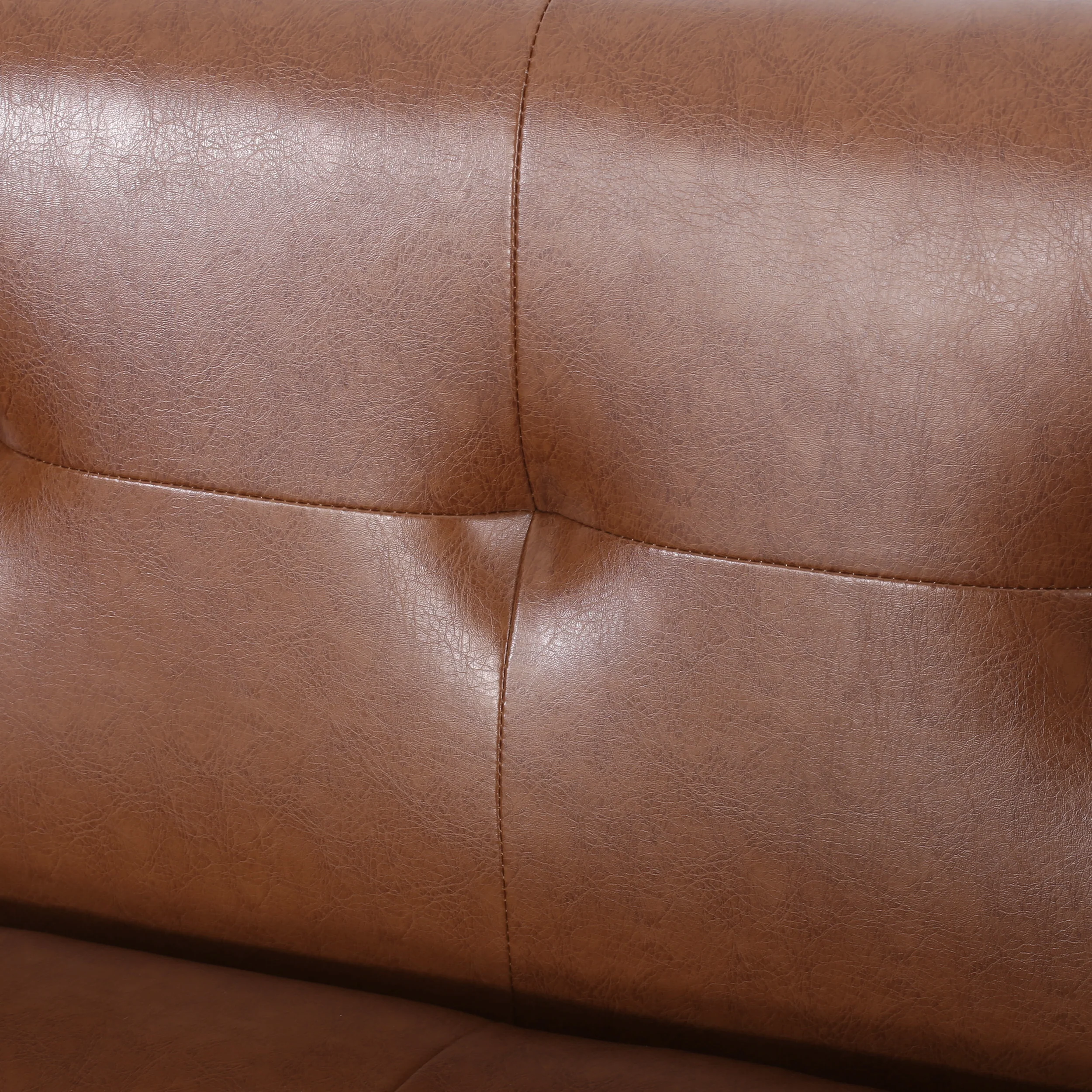 Stefan Mid Century Modern Faux Leather Tufted 3 Seater Sofa - furnishings