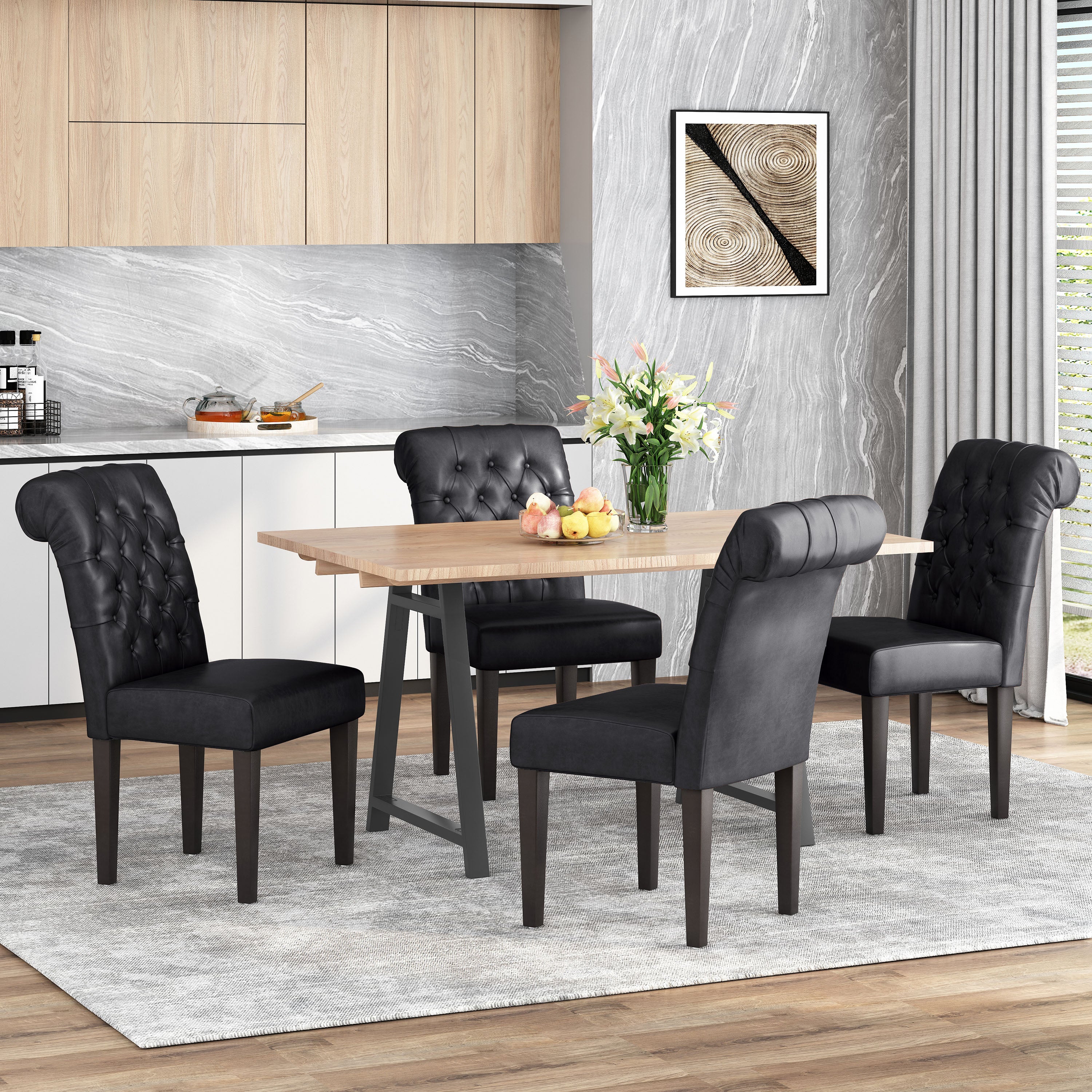 Emerson Contemporary Tufted Rolltop Dining Chairs, Set of 4 - furnishings