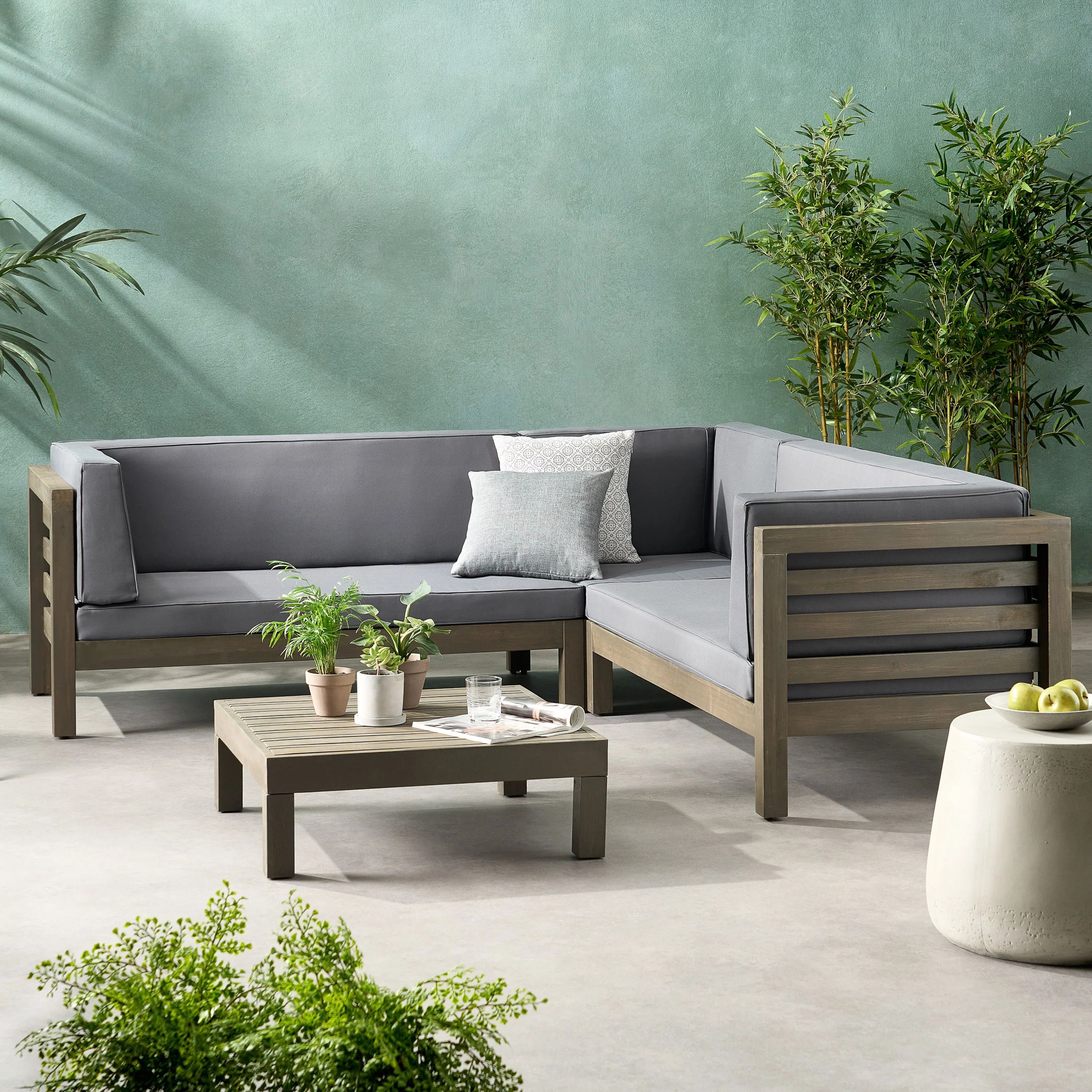 Ravello 4 Piece Outdoor Wooden Sectional Set with Cushions - furnishings