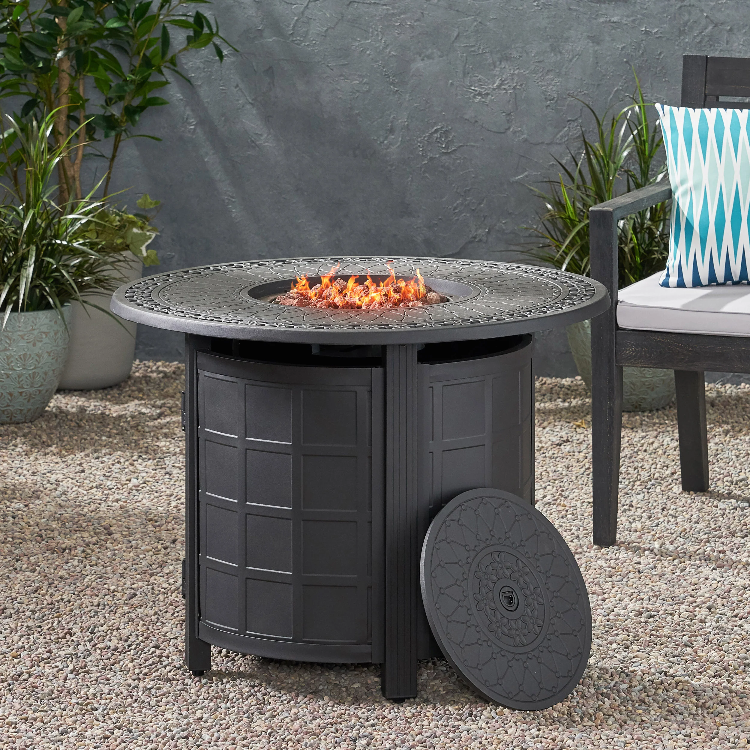 Aldin Round Aluminum Propane Fire Pit Table - furnishings