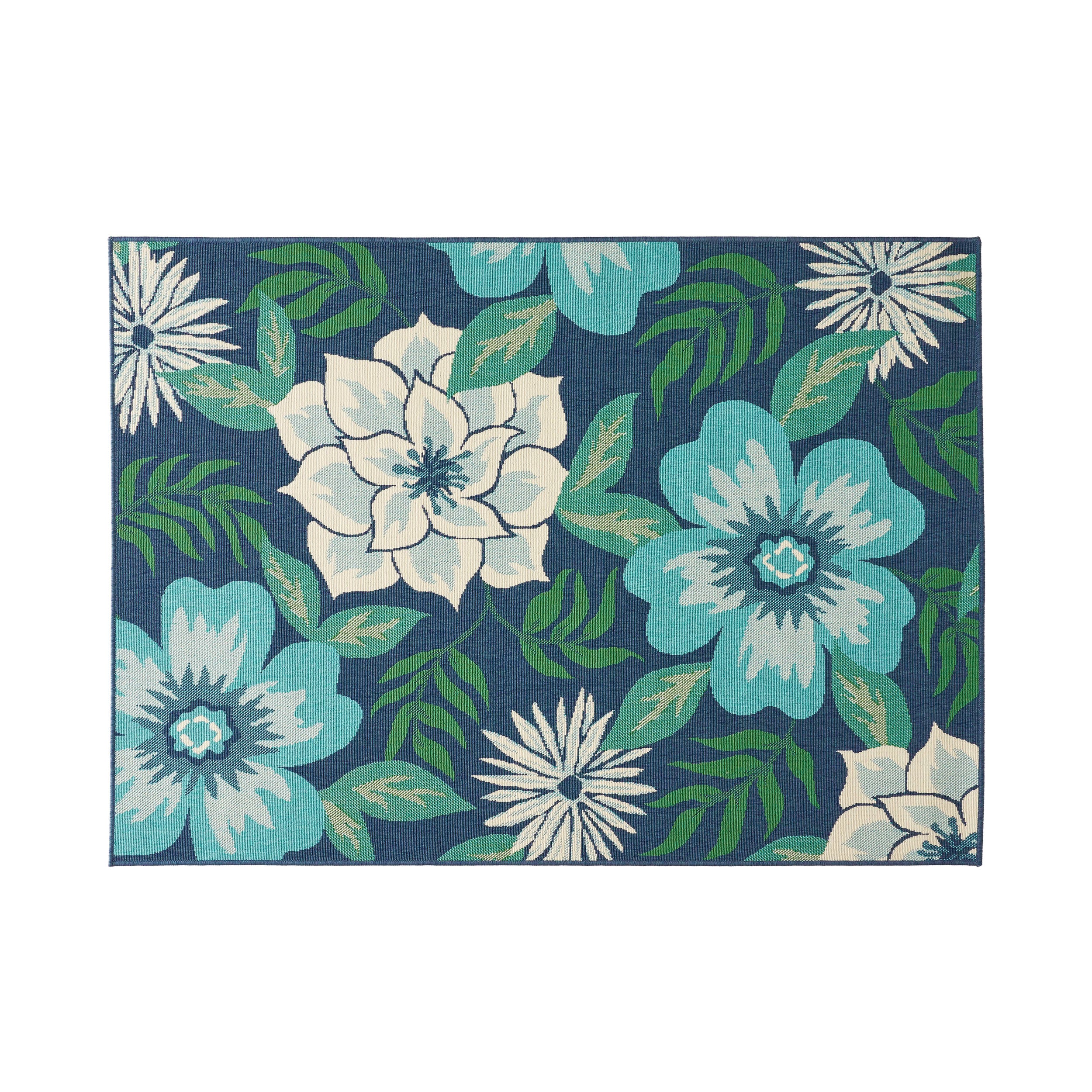 Truda Outdoor Floral Area Rug, Blue and Green - furnishings