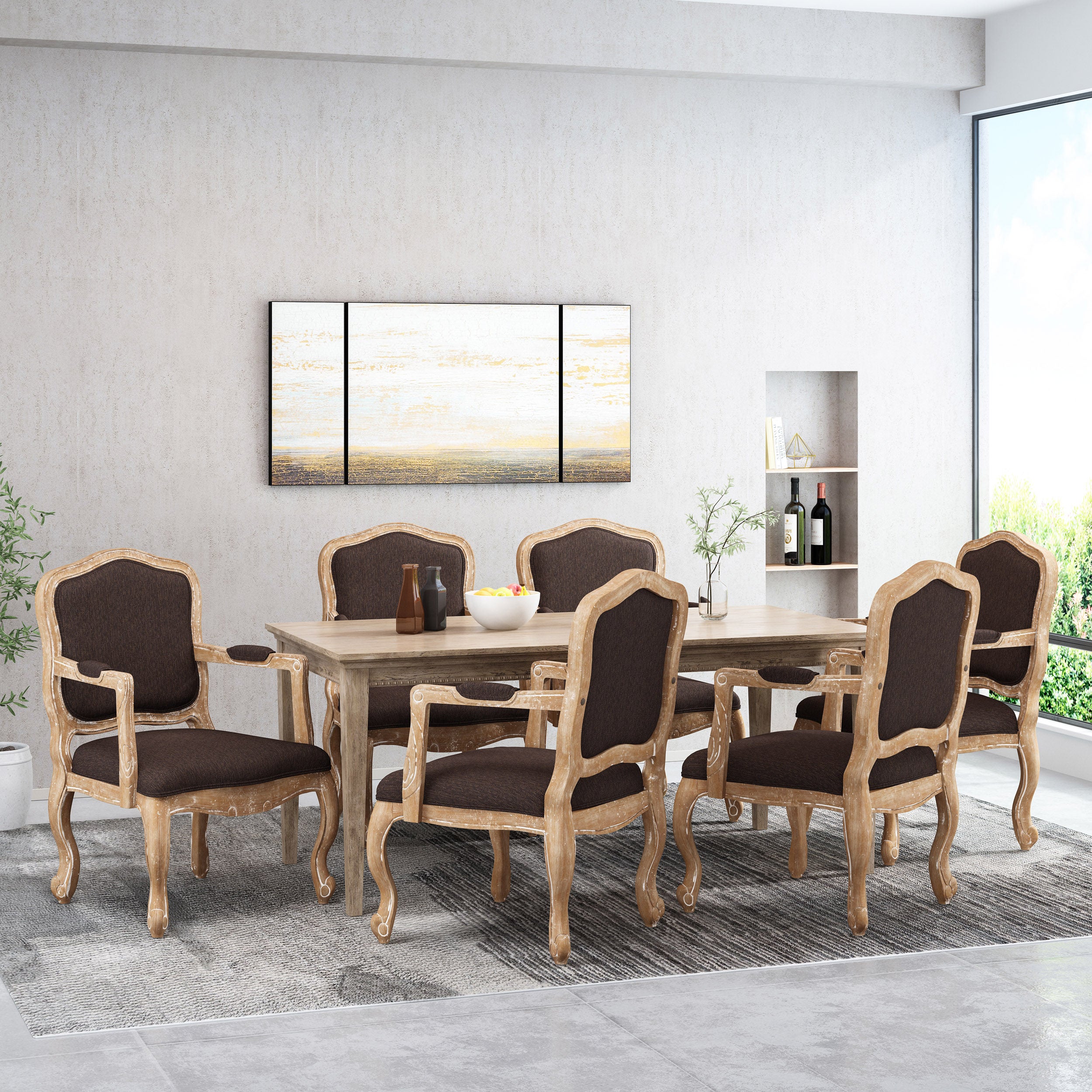 Stene French Country Wood Upholstered Dining Armchair - furnishings