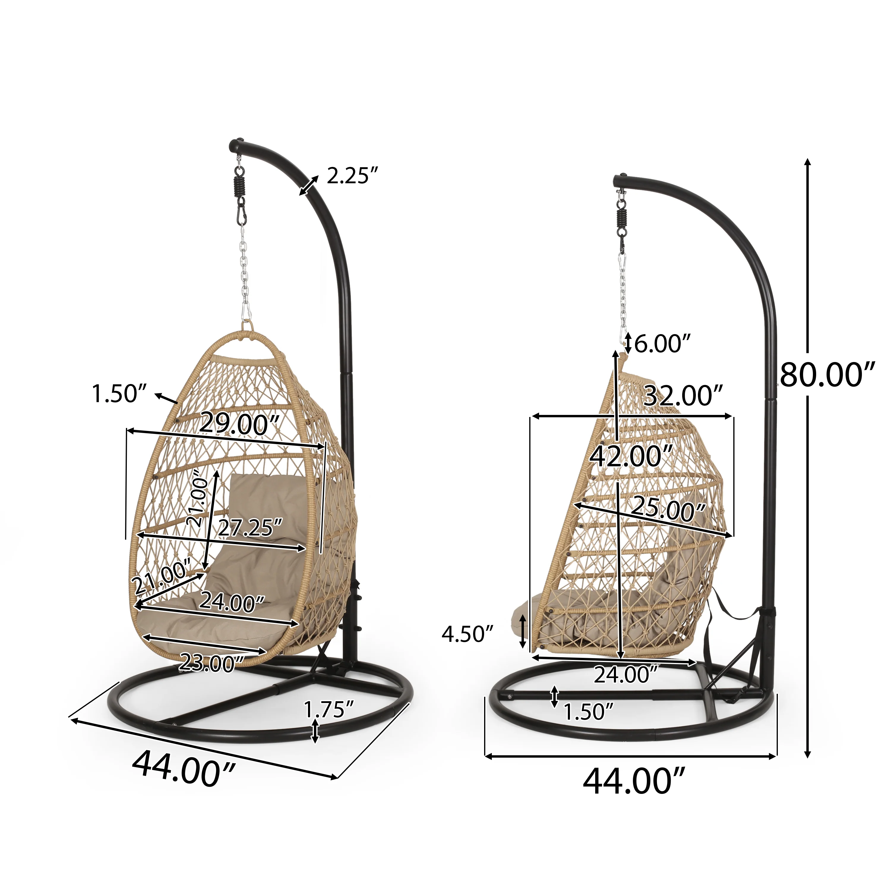 Coloma Outdoor Wicker and Rope Foldable Hanging Chair with Stand - furnishings