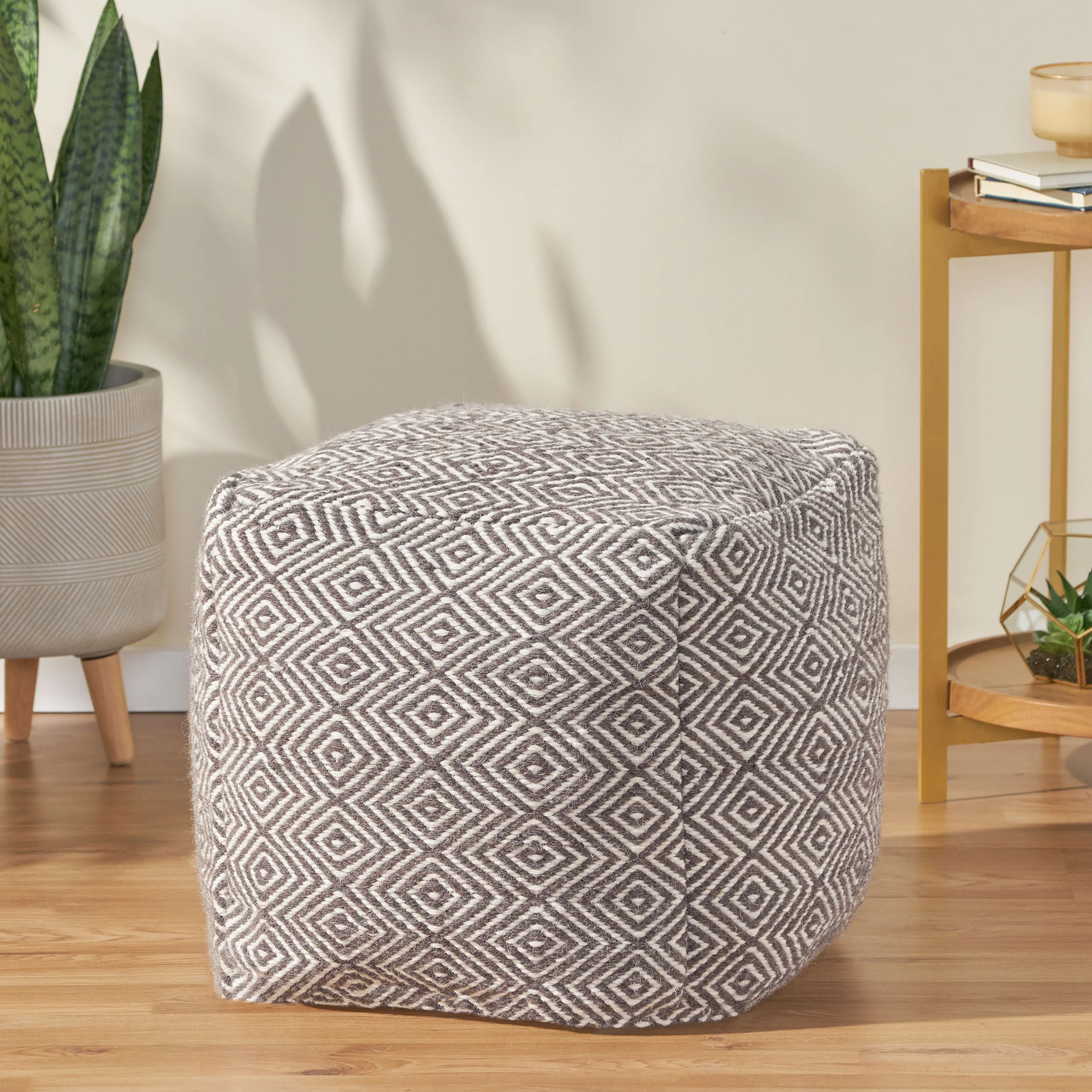 Banu Hand Loomed Boho Fabric Cube Pouf - furnishings