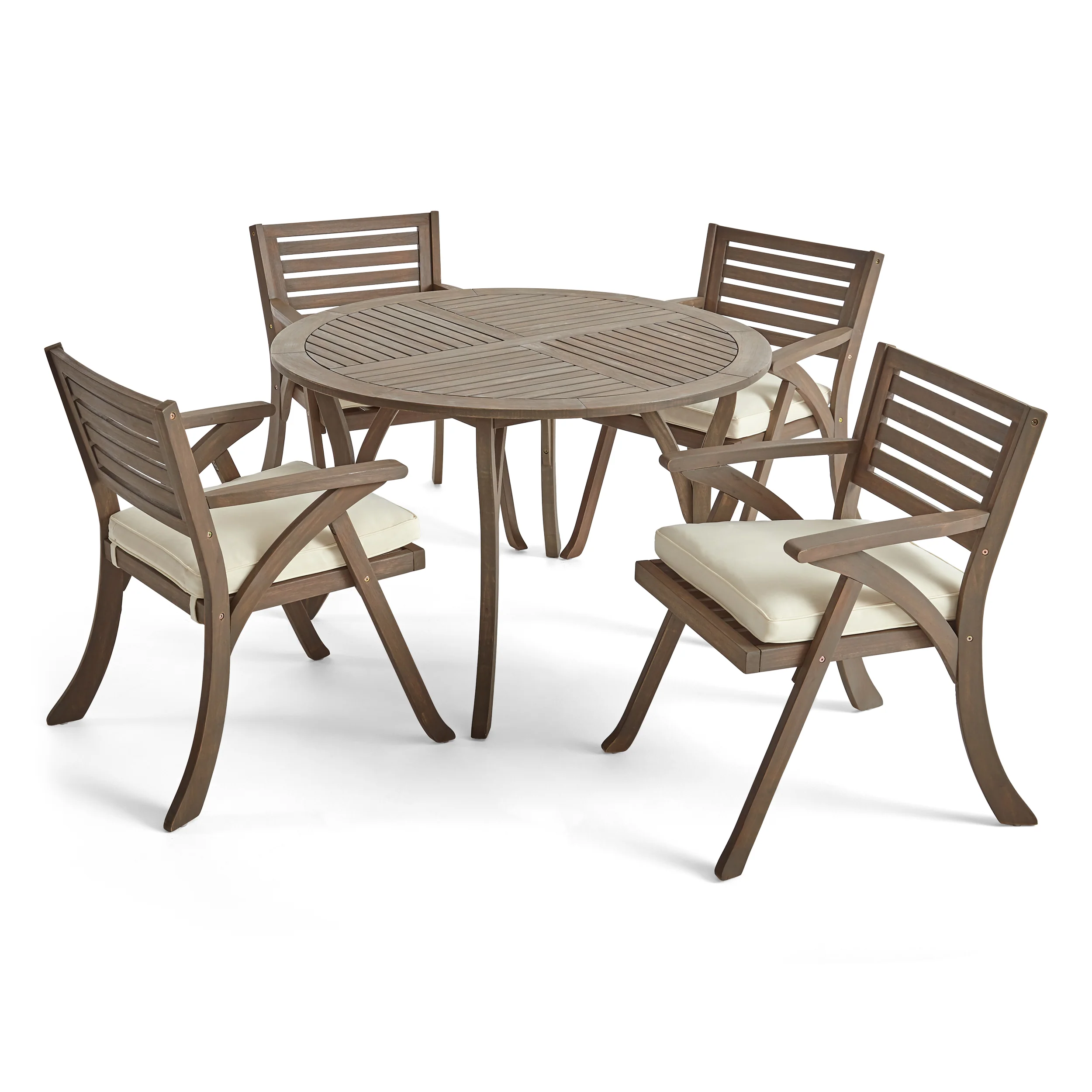 Hestia Outdoor 5 Piece Acacia Wood Dining Set with Round Table - furnishings
