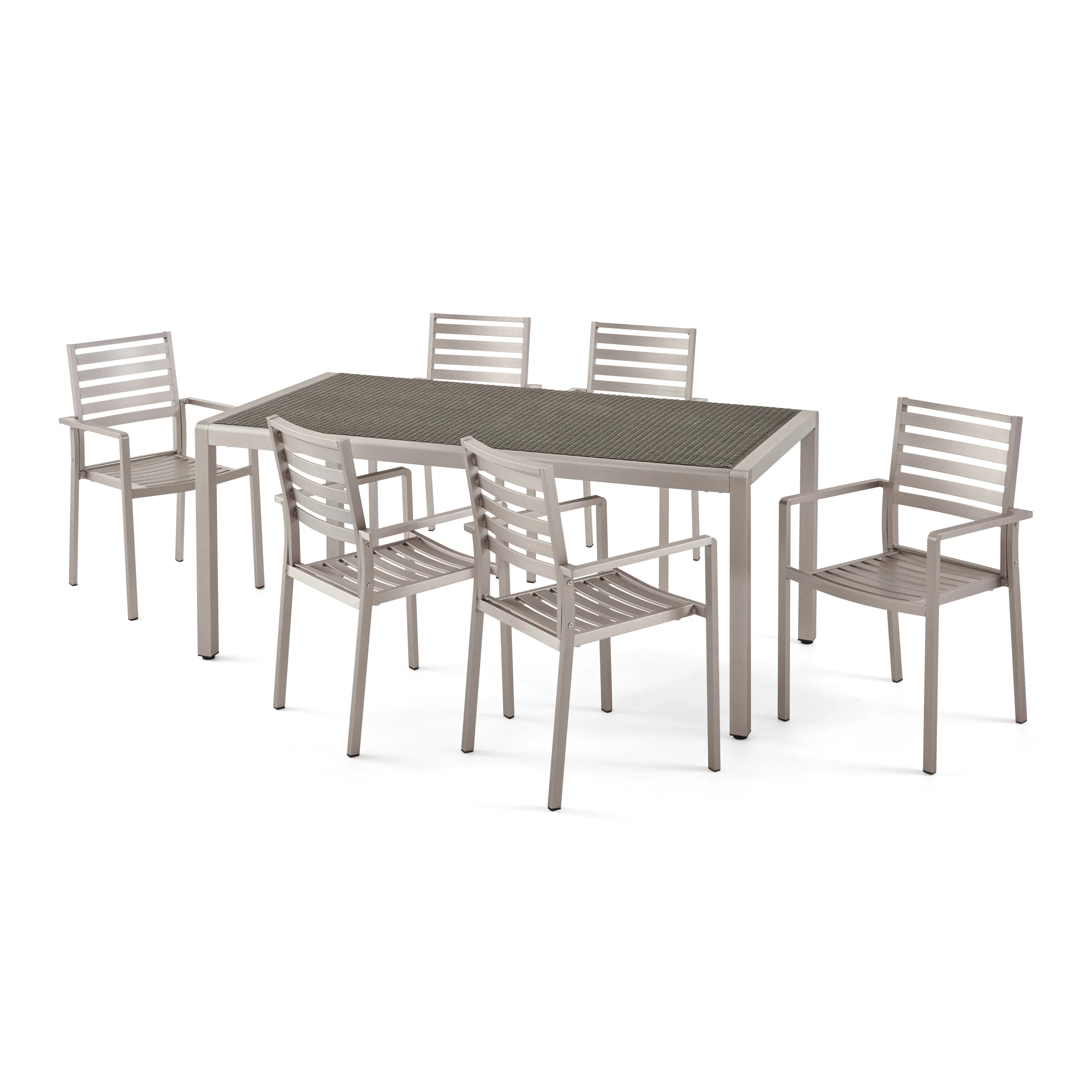 Cherie Outdoor Modern 6 Seater Aluminum Dining Set with Wicker Table Top - furnishings