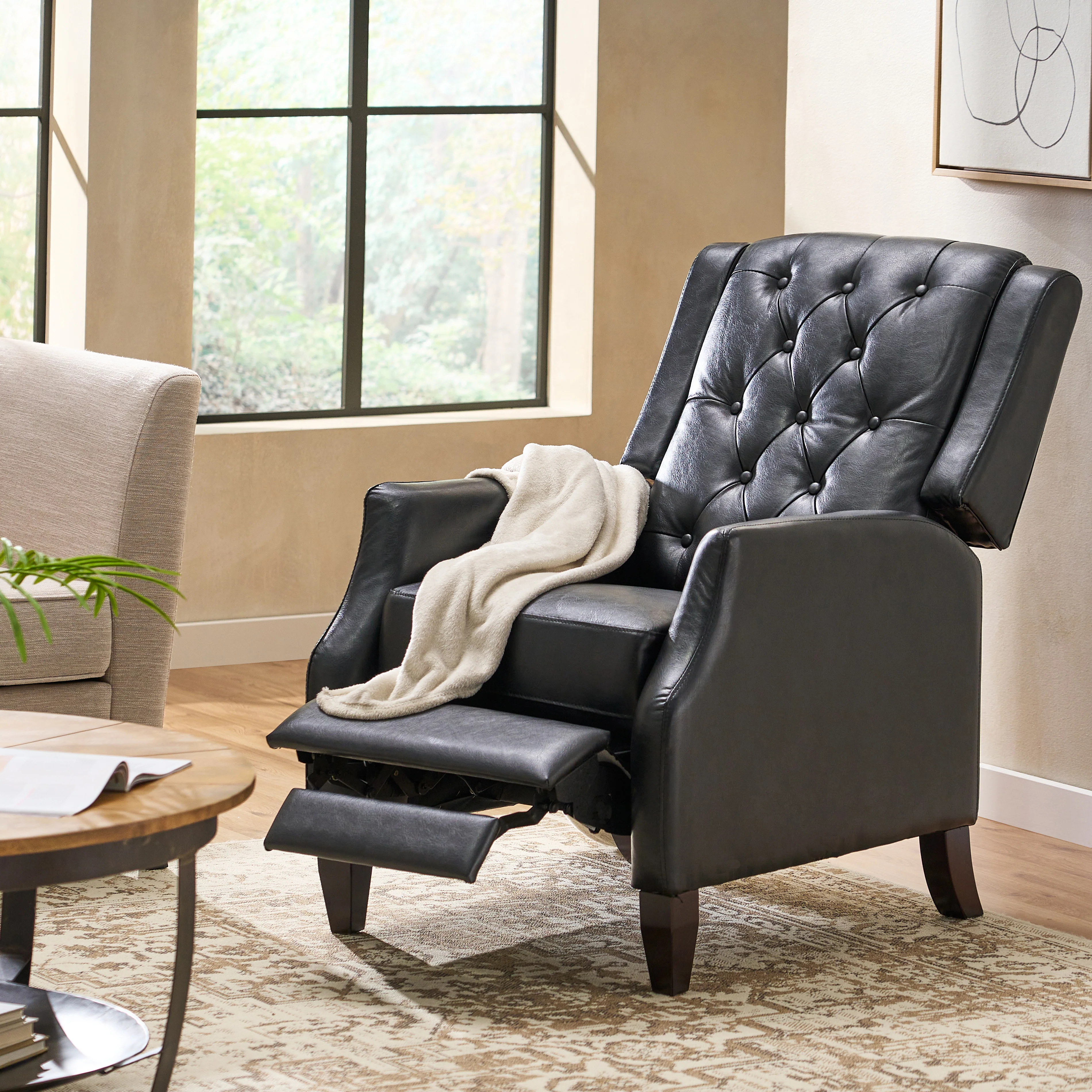 Loubar Contemporary Faux Leather Tufted Pushback Recliner - furnishings