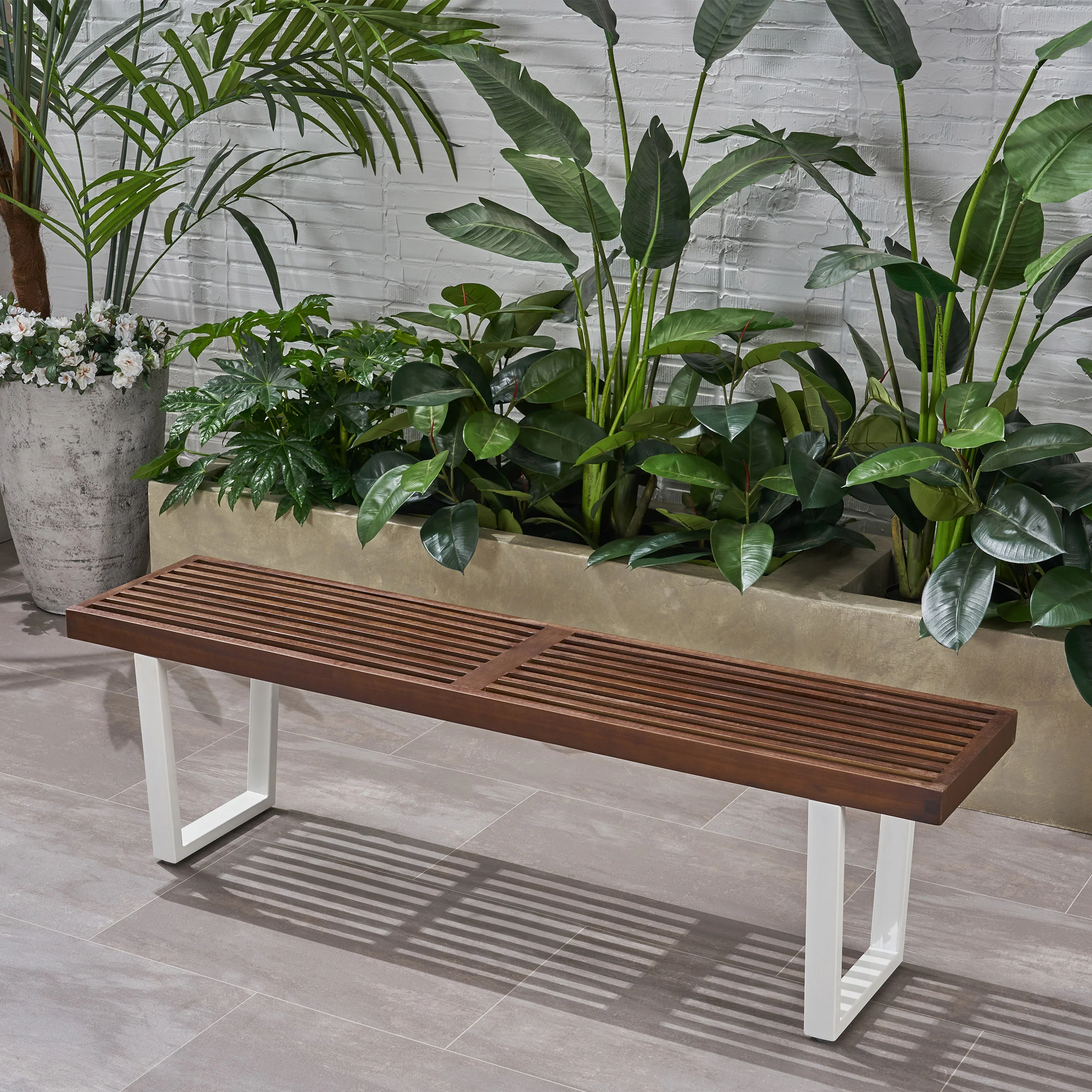 Joa Patio Dining Bench, Acacia Wood with Iron Legs, Modern, Contemporary - furnishings