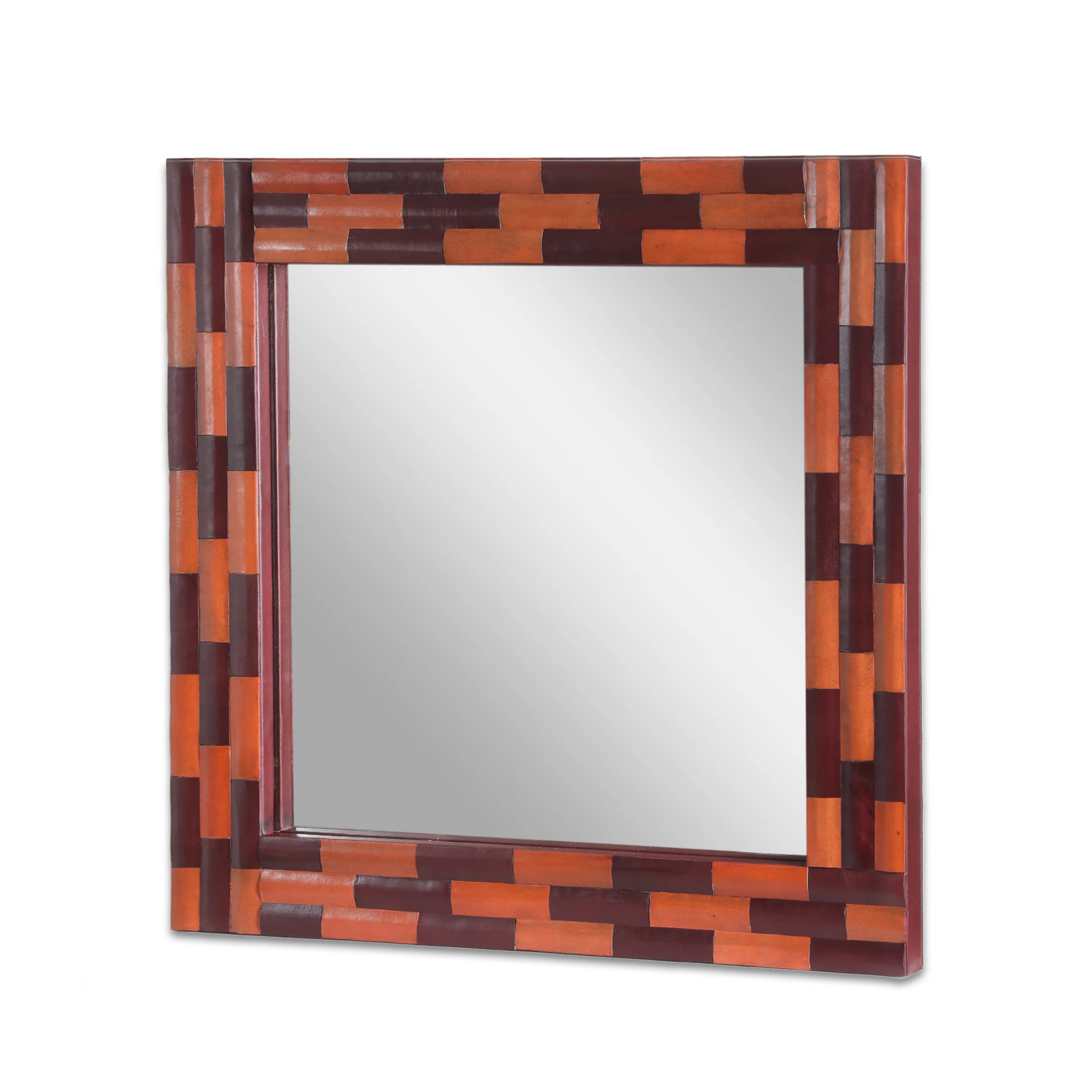 Connesena Handcrafted Boho Leather Square Wall Mirror - furnishings