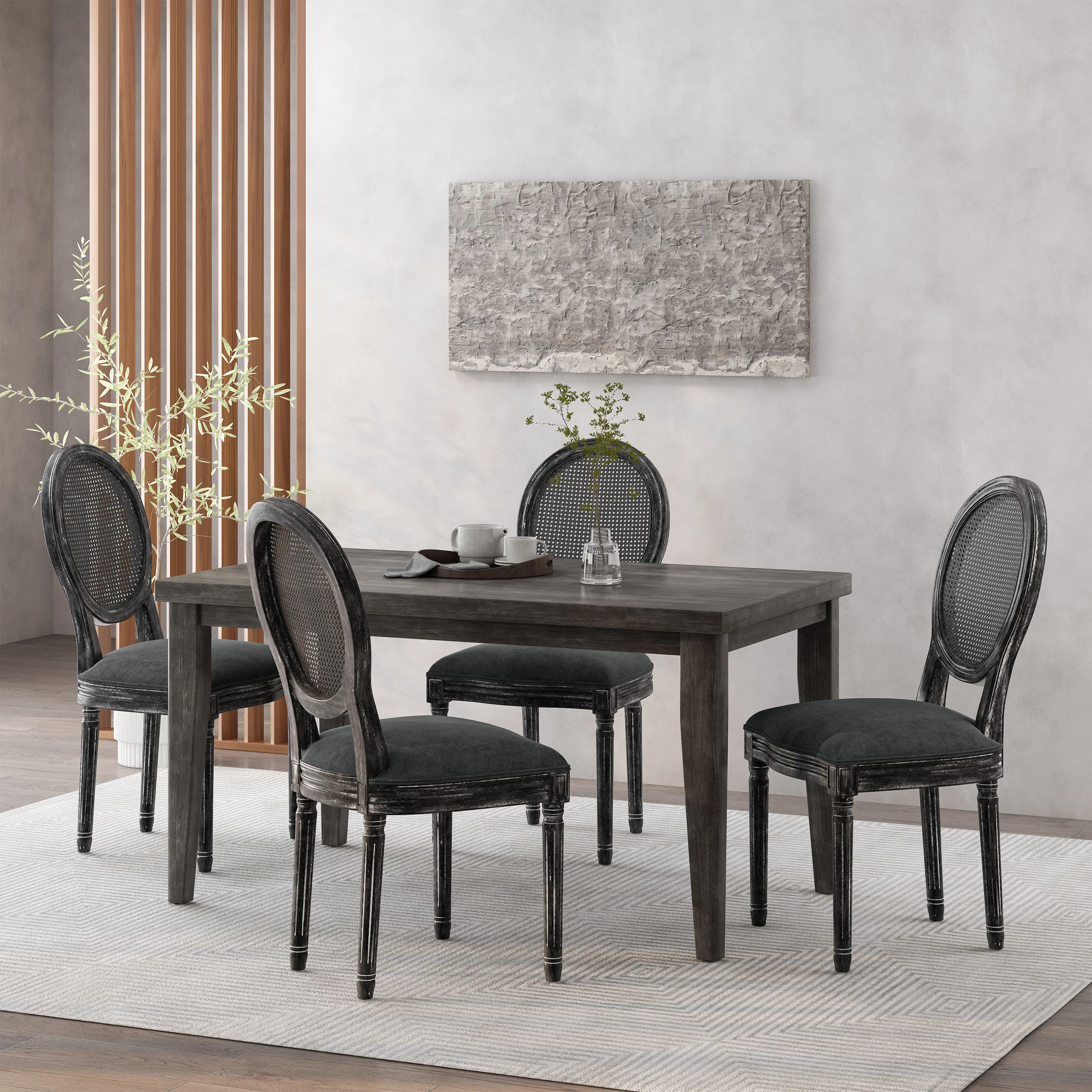 Lintz French Country Wood and Cane Upholstered Dining Chair, Set of 4 - furnishings