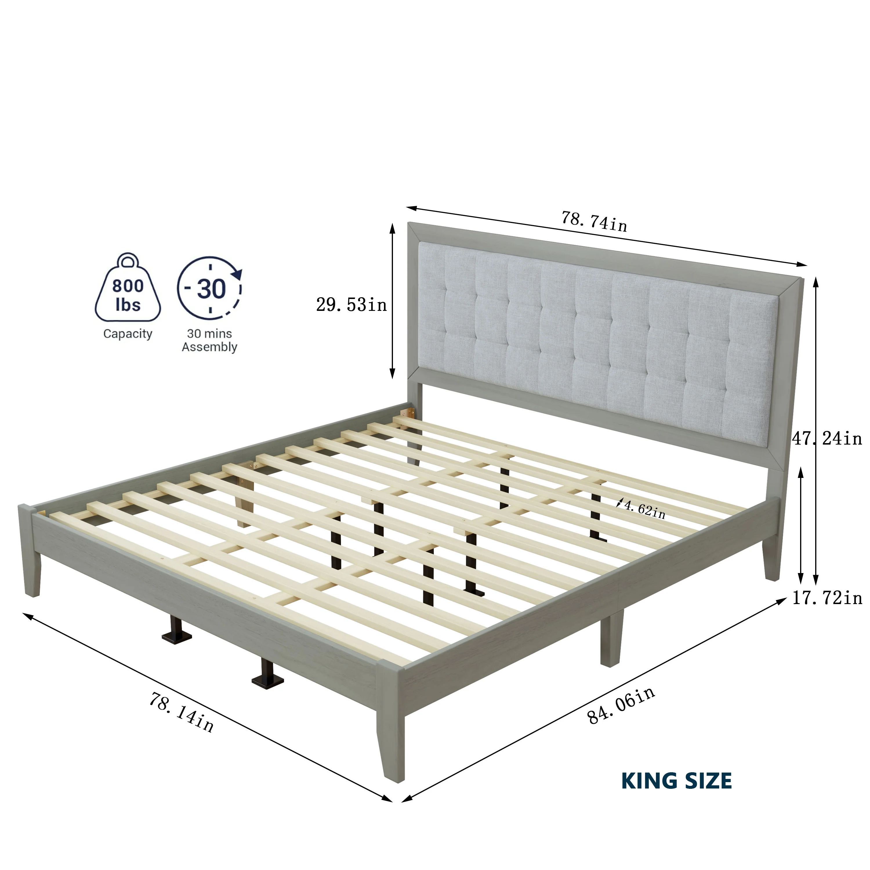 Griselda Upholstered Platform Bed with Padded Headboard - furnishings