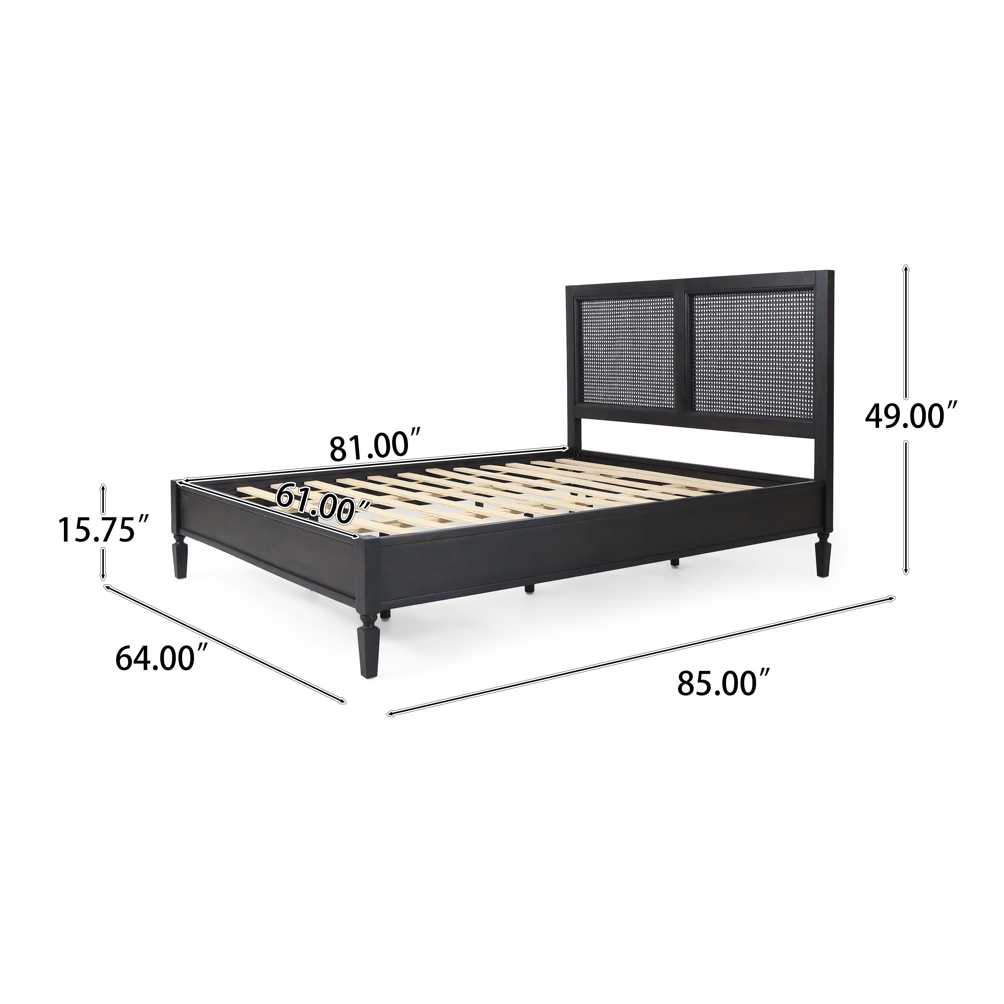 Mathena Rustic Acacia Wood and Rattan Queen Bed, Dark Gray - furnishings
