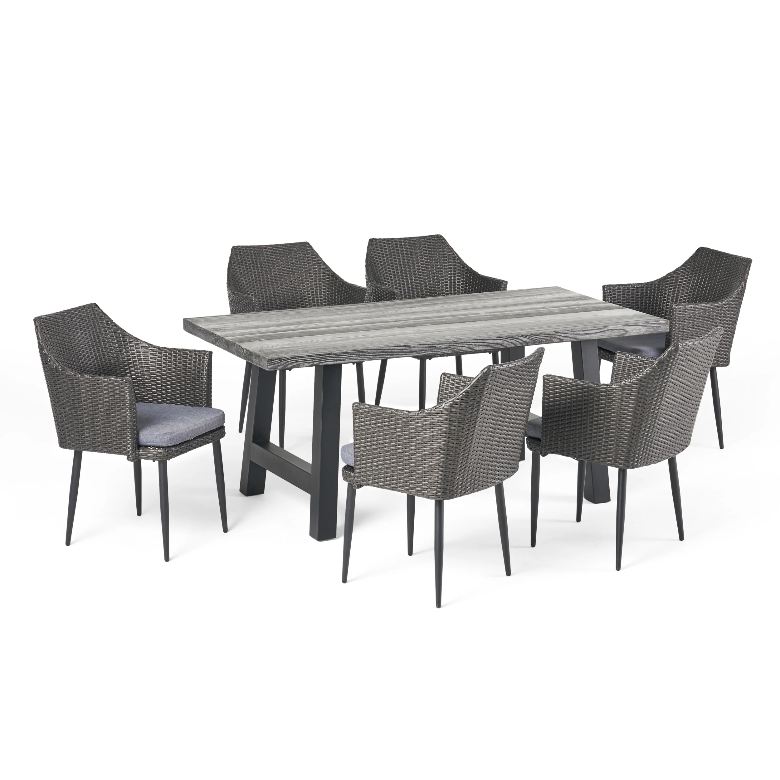 Blanche Outdoor 7 Piece Wicker Dining Set with Concrete Table - furnishings