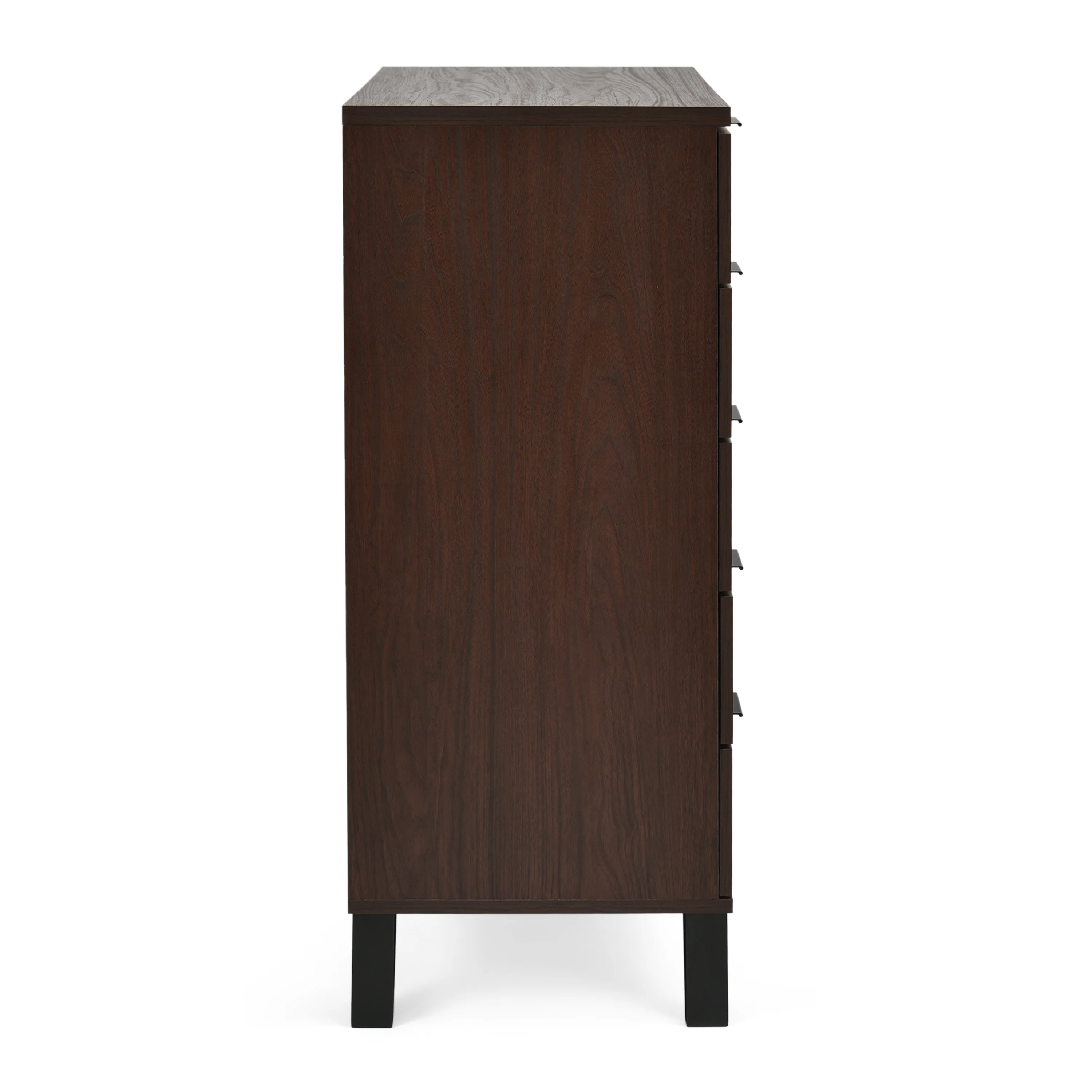 Demijen Modern Industrial 5 Drawer Wide Dresser, Walnut and Matte Black - furnishings