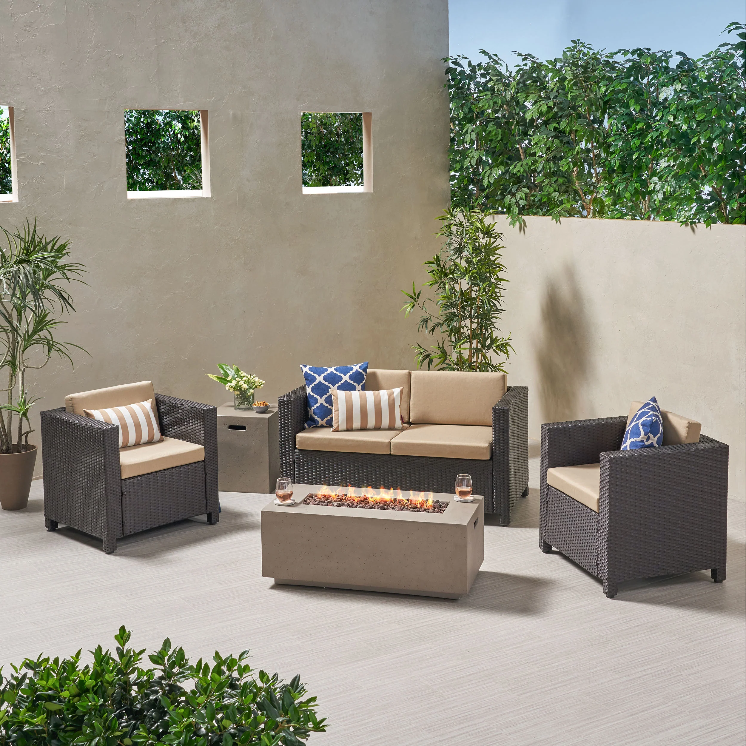 Venice 4-Seater Outdoor Fire Pit Sofa Set - furnishings