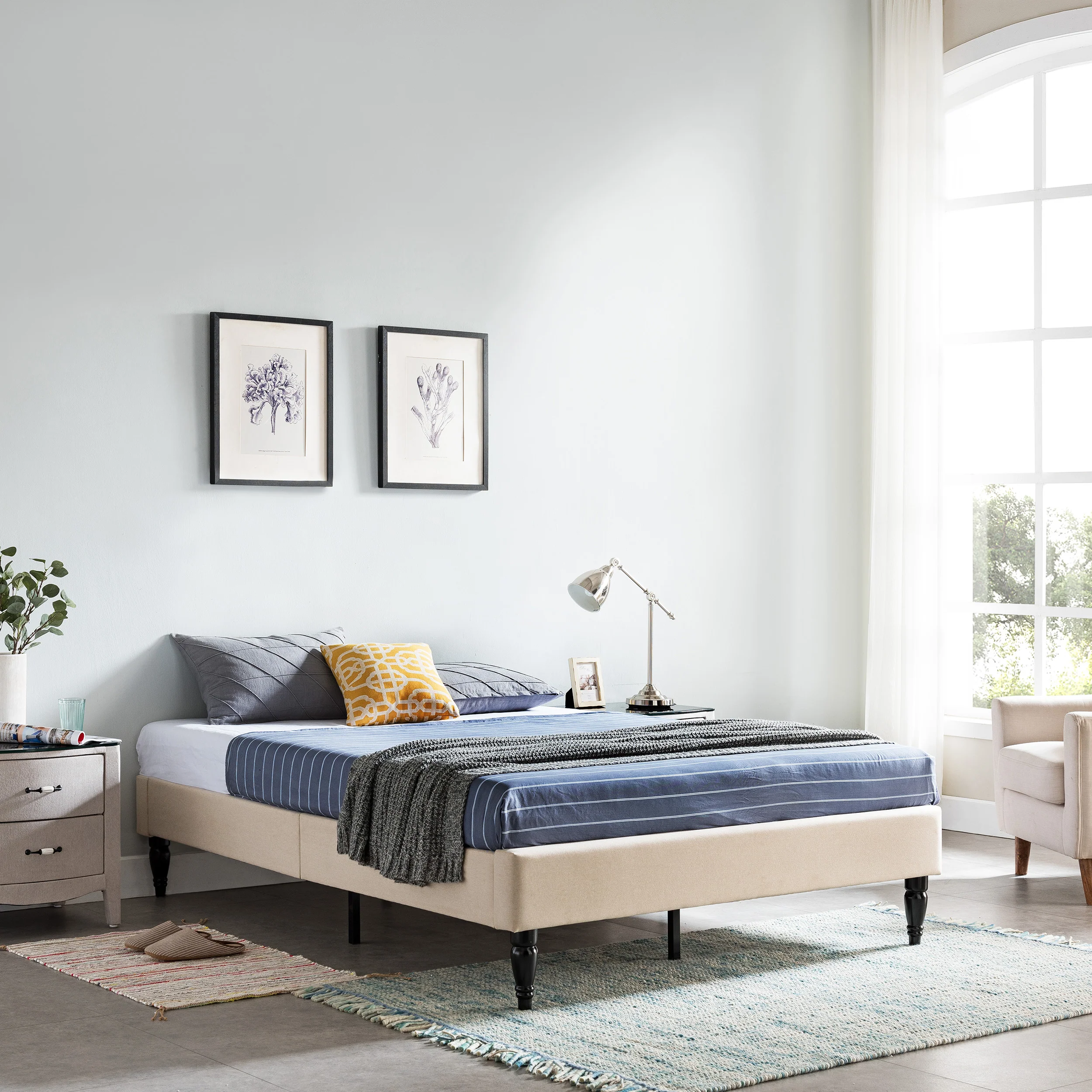 Luca Contemporary Upholstered Queen Bed Frame with Turned Legs - furnishings