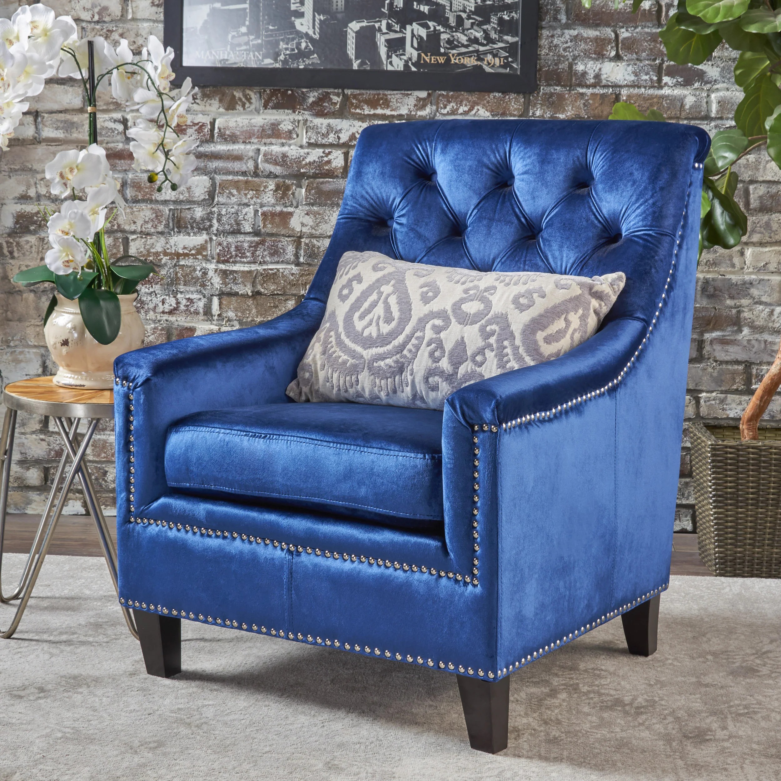 Ailsa Contemporary Button Tufted Fabric Club Chair with Nailhead Trim - furnishings
