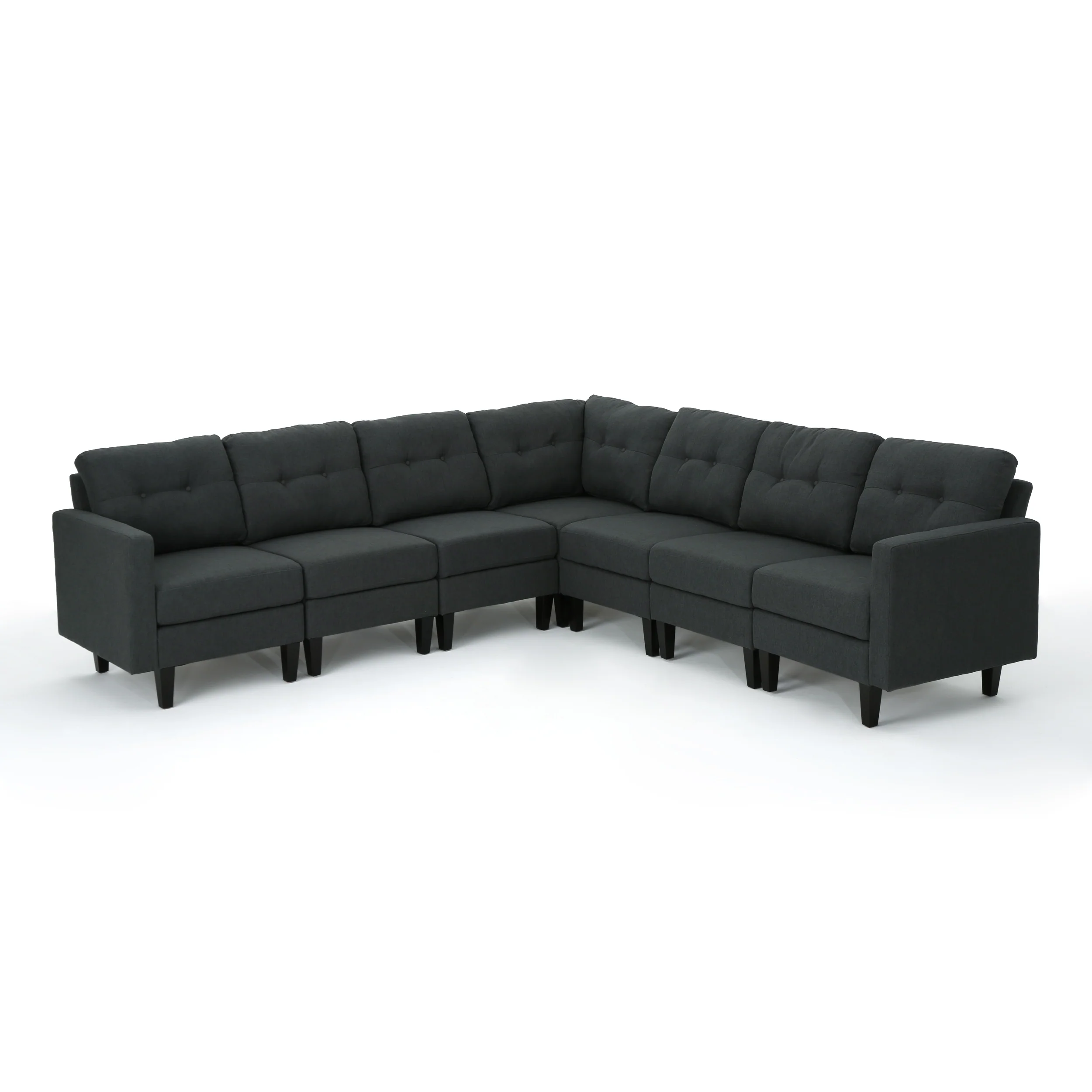 Niya Mid Century Modern 7 Piece Fabric Extended Sectional Sofa - furnishings