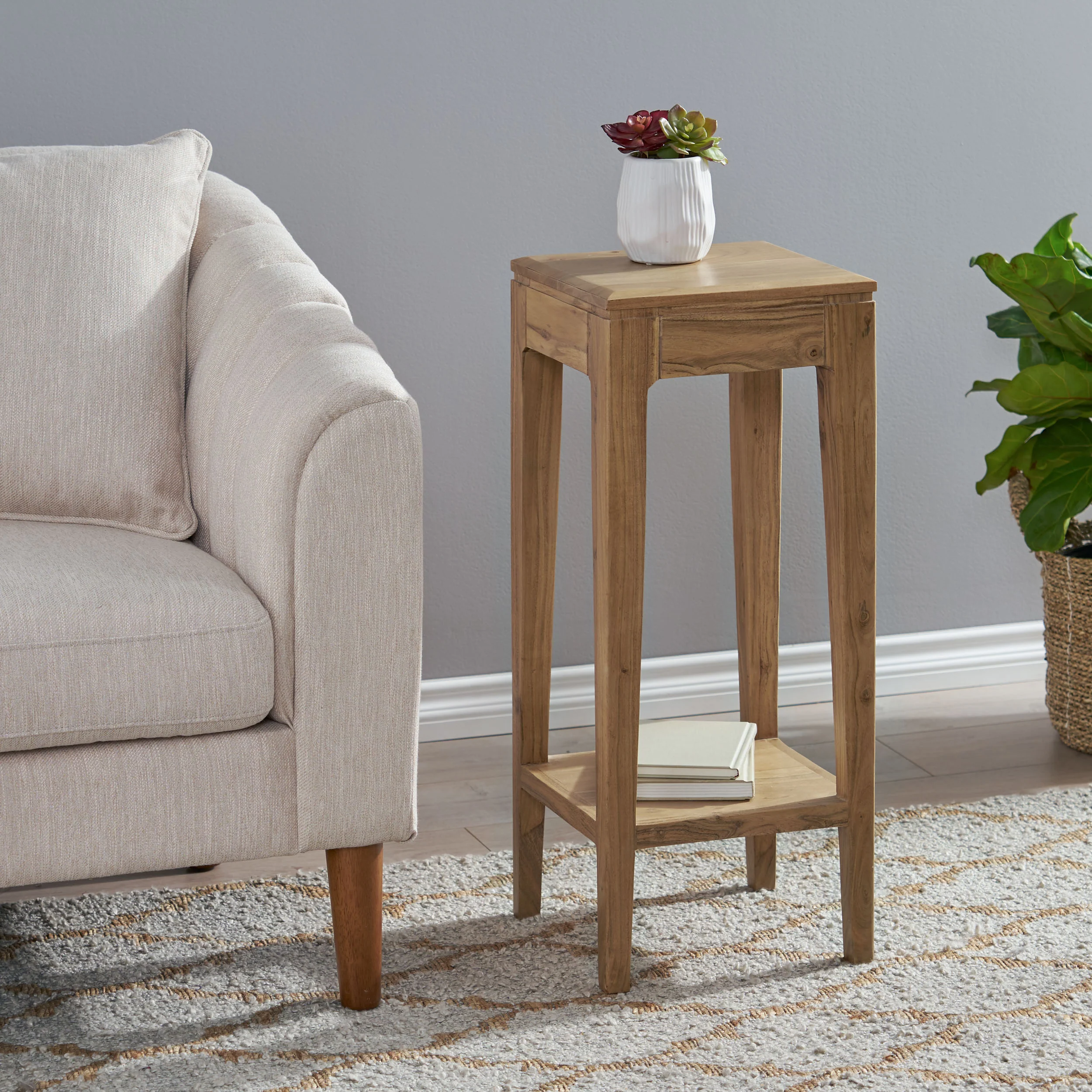 Waterford Haralson Handcrafted Mid-Century Modern Acacia Wood Plant Stand - furnishings