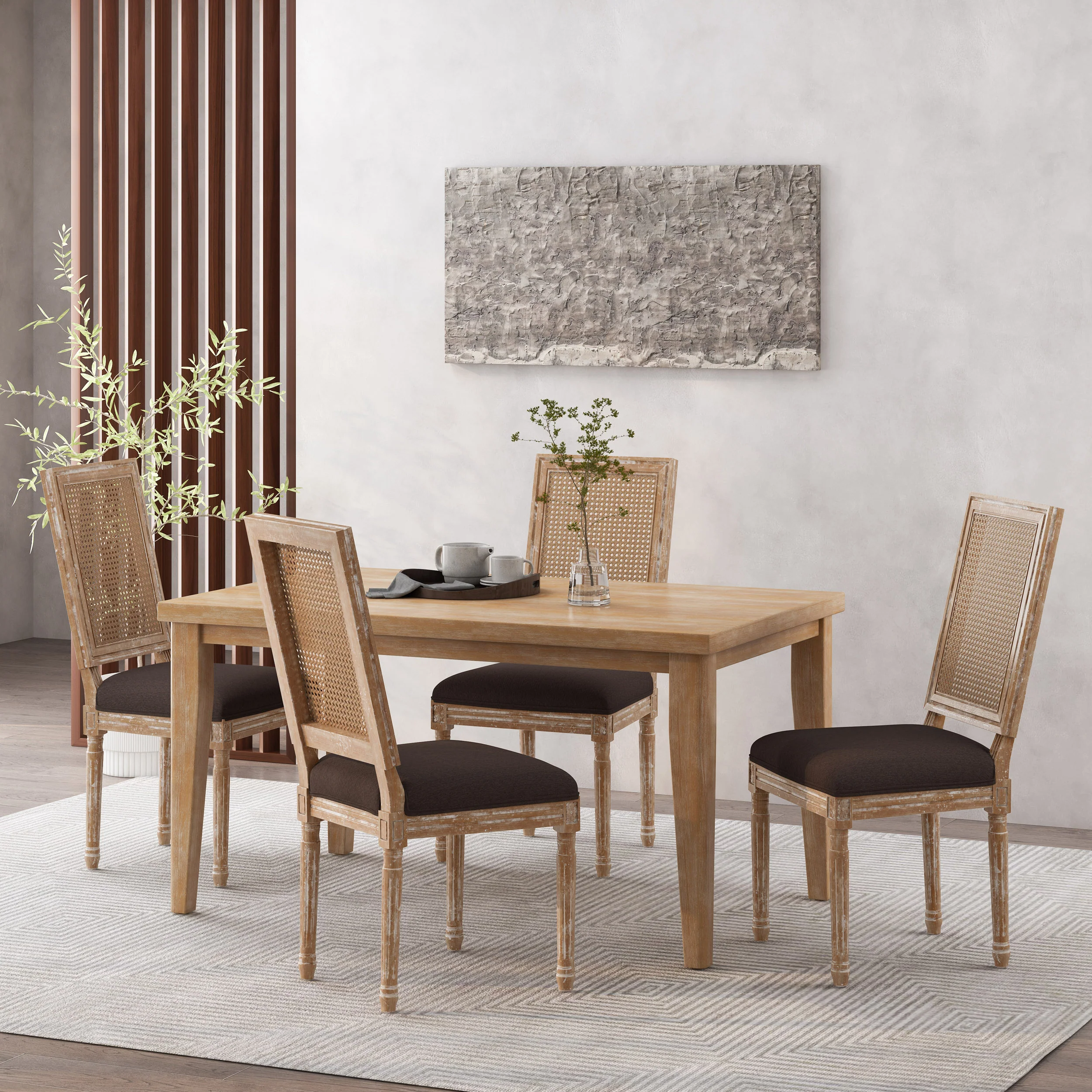 Brownell French Country Wood and Cane Upholstered Dining Chair, Set of 4 - furnishings