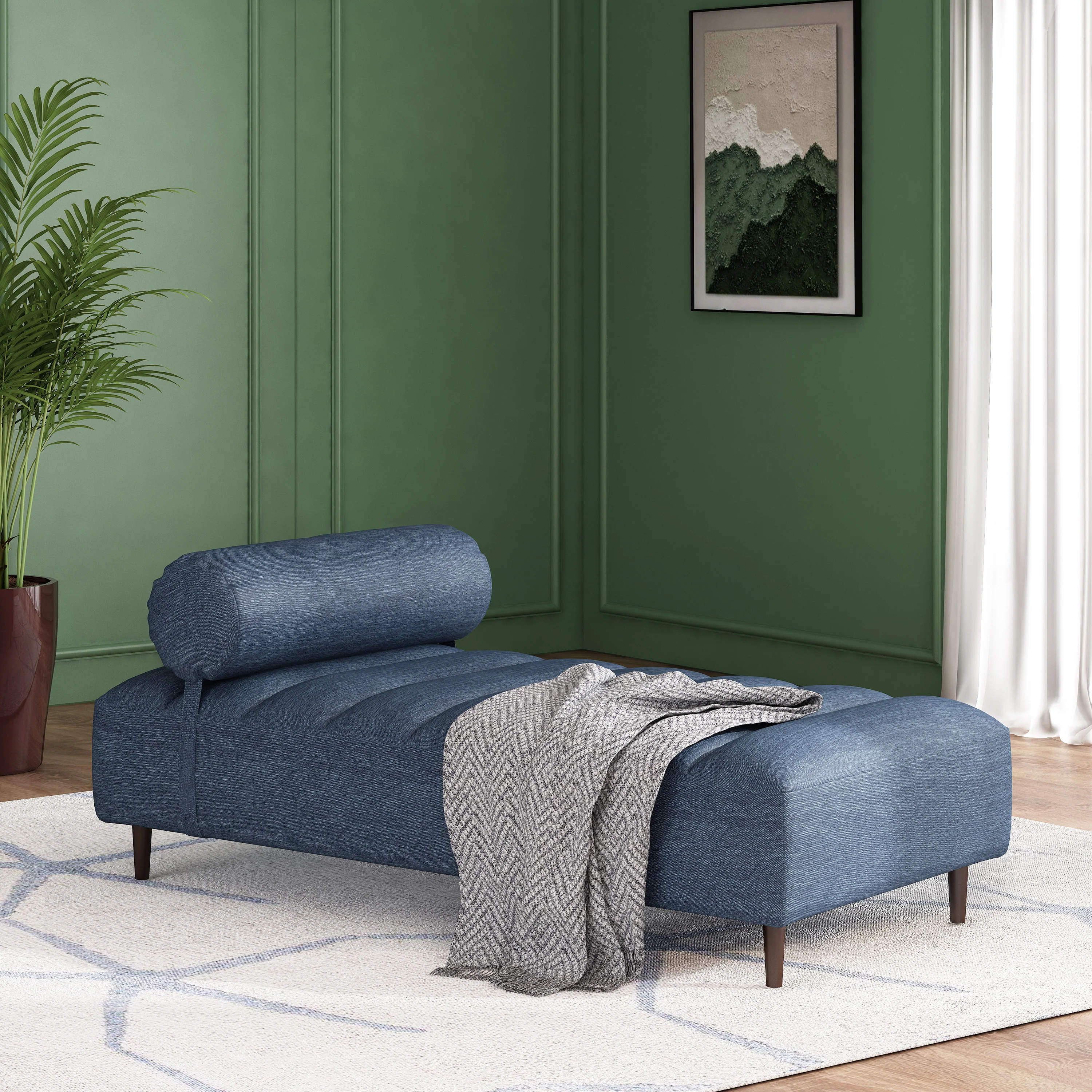 Holmwood Mid Century Modern Fabric Tufted Chaise Lounge with Bolster Pillow - furnishings