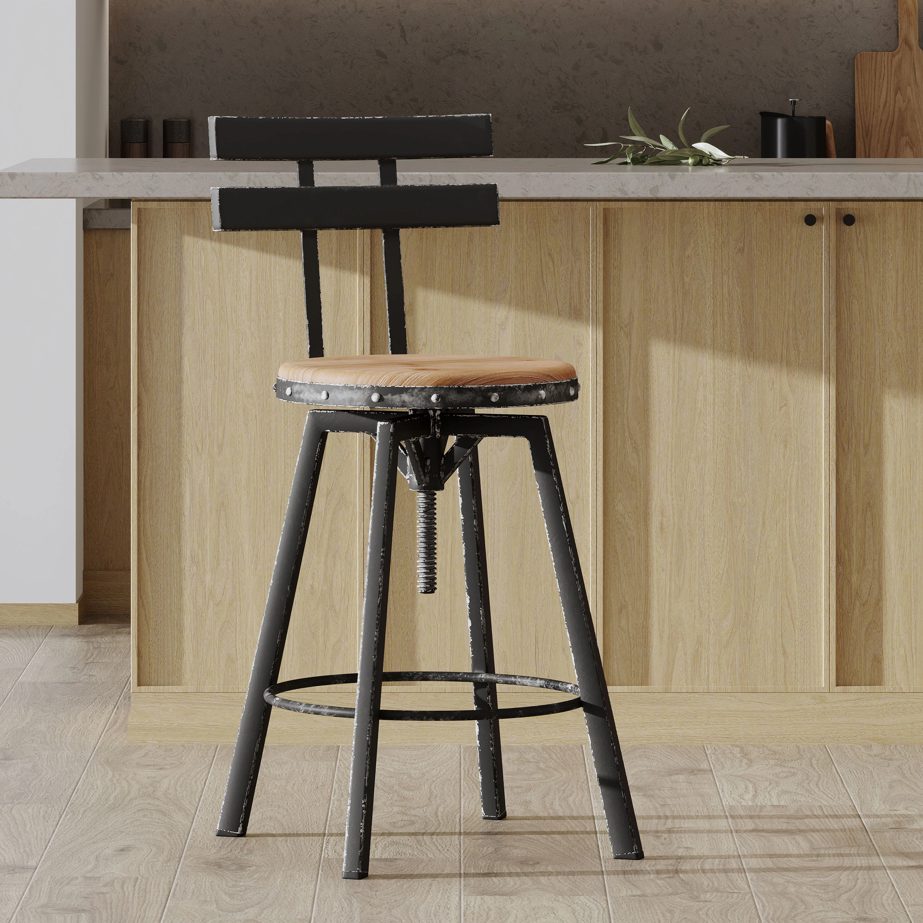 Jutte Black Brush Silver Firwood Smooth Back Adjustable Bar Stool - furnishings