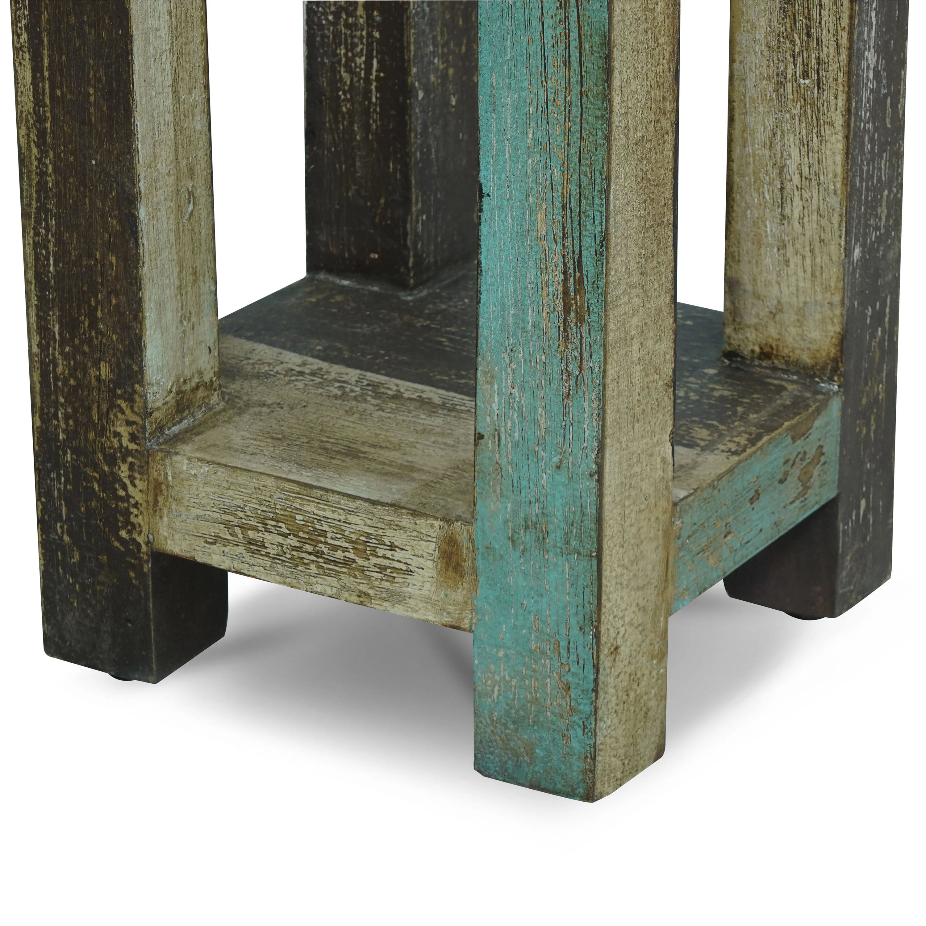 Tracey Boho Handmade Distressed Mango Wood Tall Side Table, Multicolored - furnishings