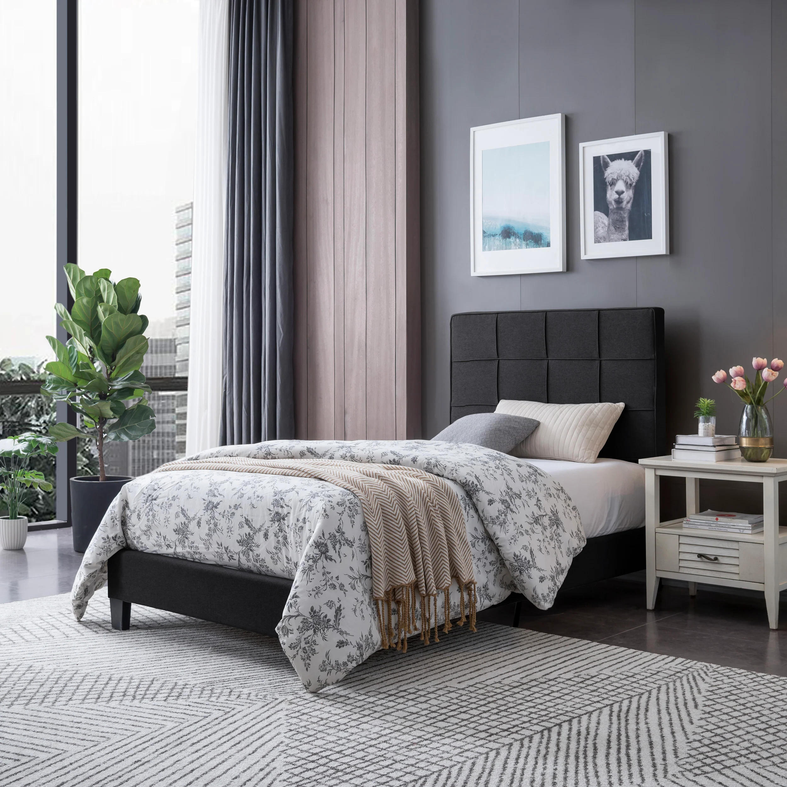 Salome Fully-Upholstered Platform Bed Frame, Low-Profile,  Contemporary - furnishings