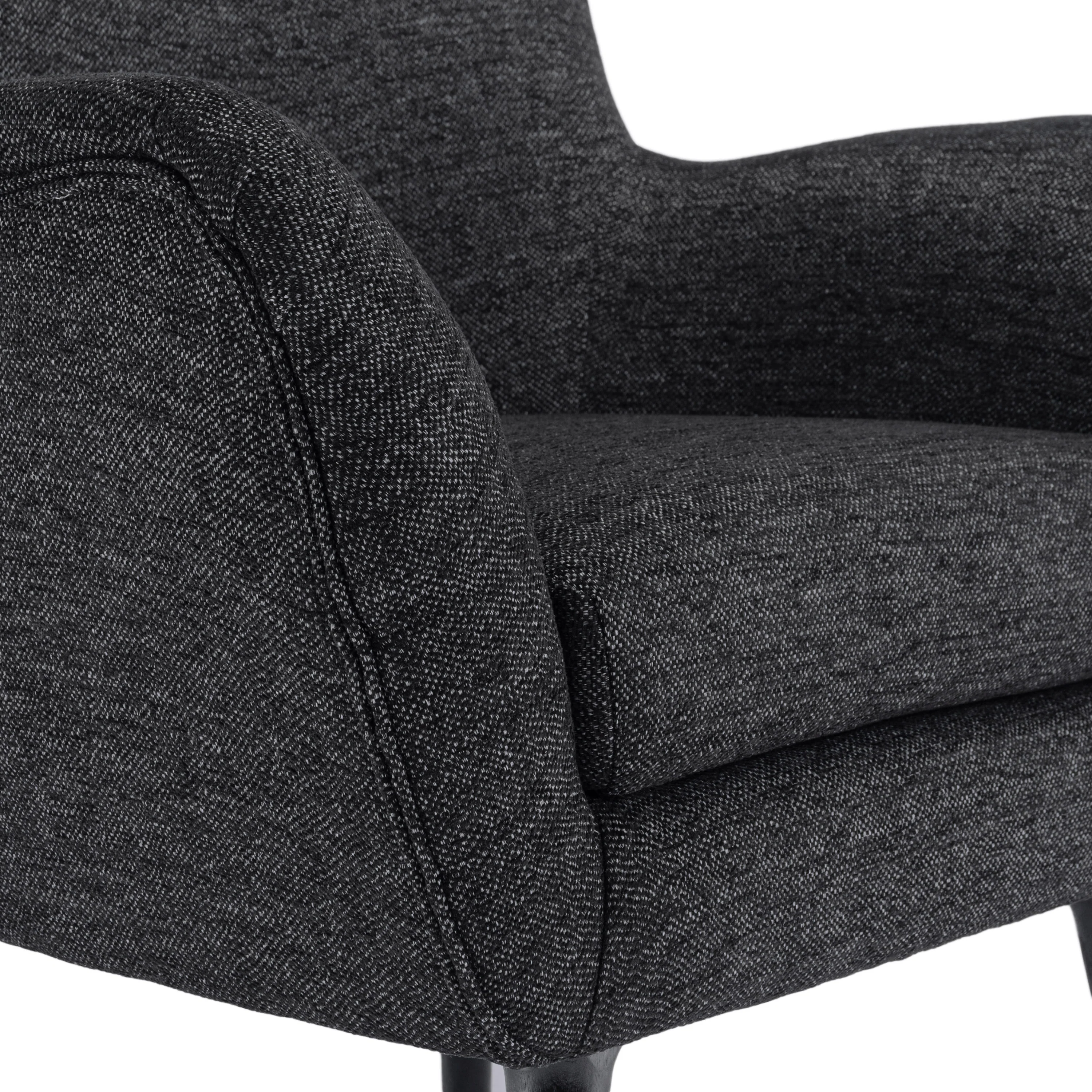 Eastdale Mid Century Modern Upholstered Wingback Club Chair, Black Textured Tweed and Black - furnishings