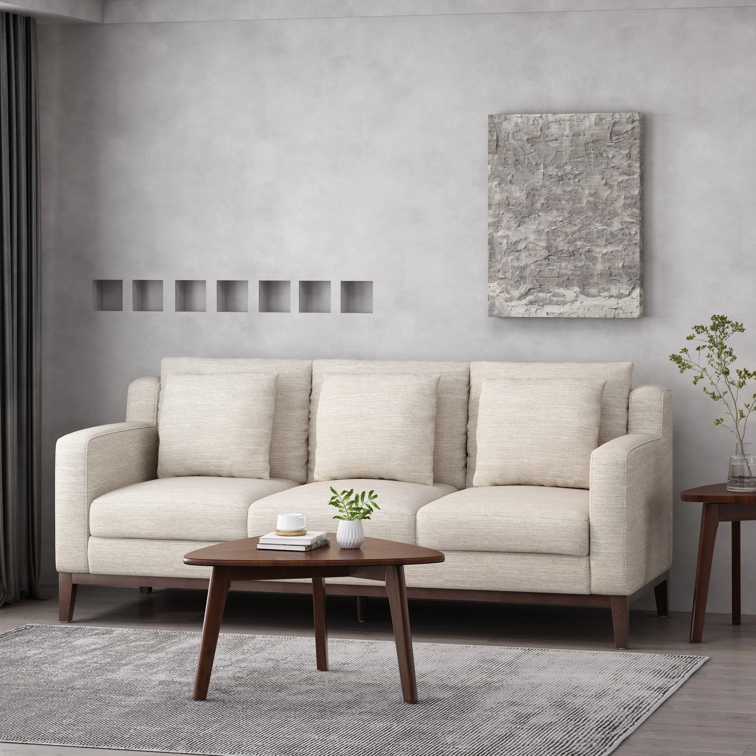 Noxon Contemporary Fabric 3 Seater Sofa with Accent Pillows - furnishings