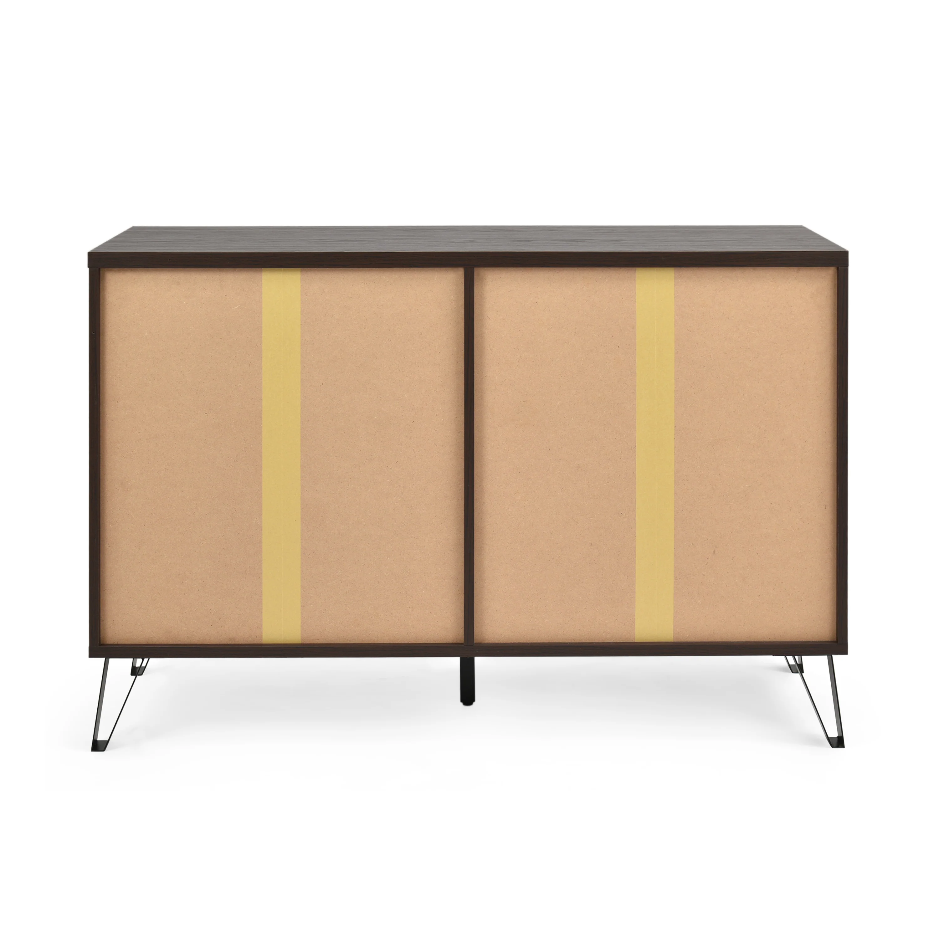 Demijen Modern Industrial 6 Drawer Double Dresser, Walnut and Matte Black - furnishings
