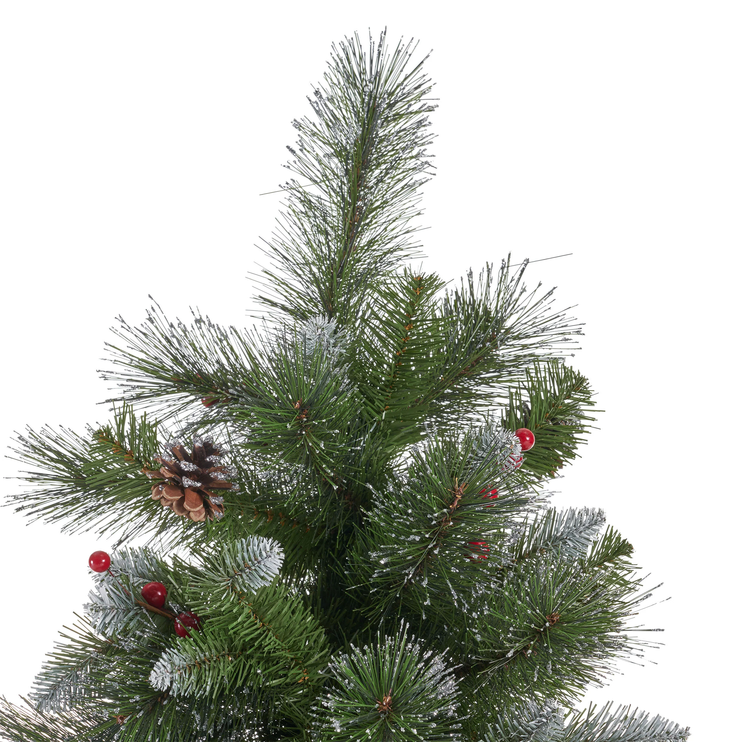 7-foot Mixed Spruce Hinged Artificial Christmas Tree with Glitter Branches, Red Berries, and Pinecones - furnbro