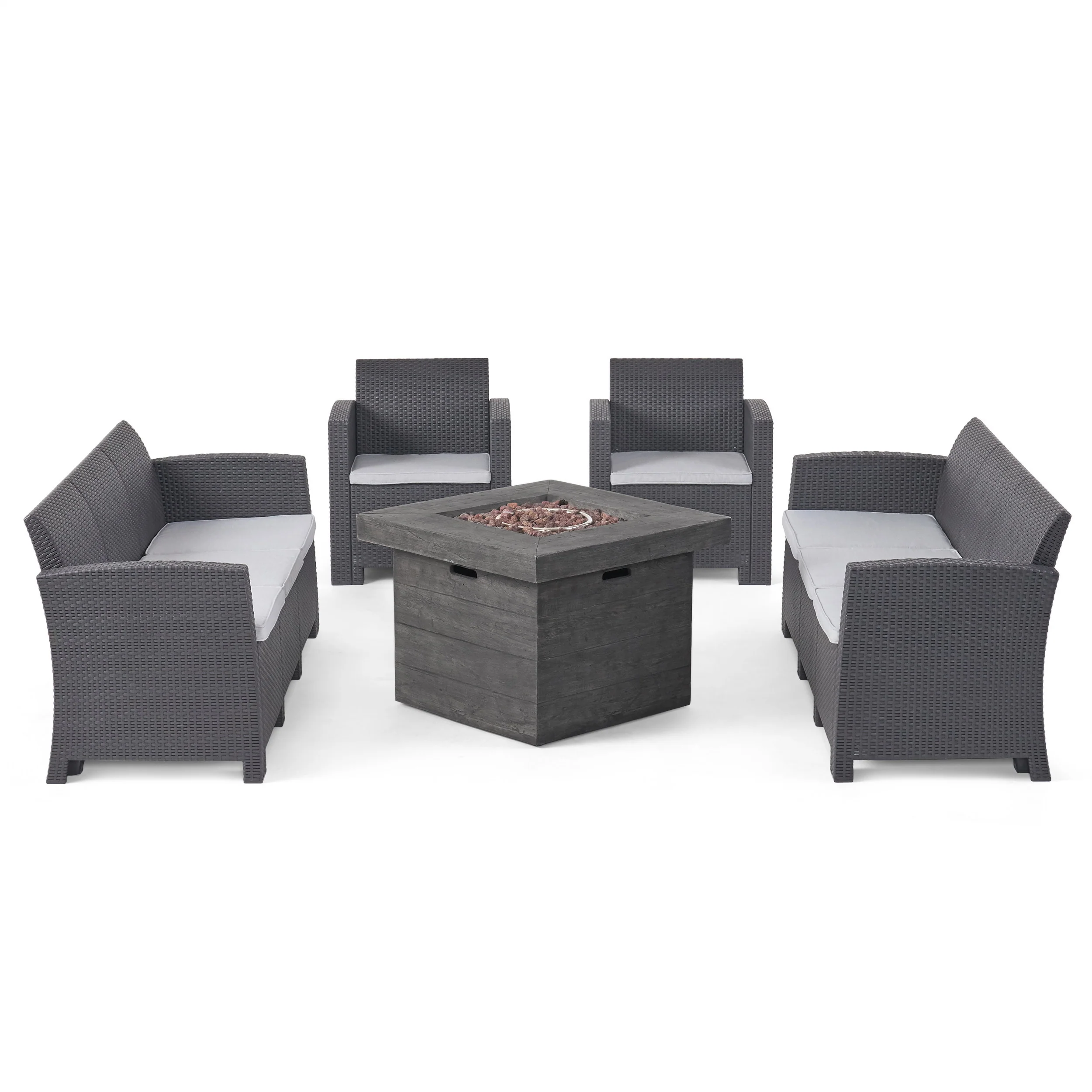 Irwin Outdoor 8-Seater Wicker Print Chat Set with Fire Pit - furnishings