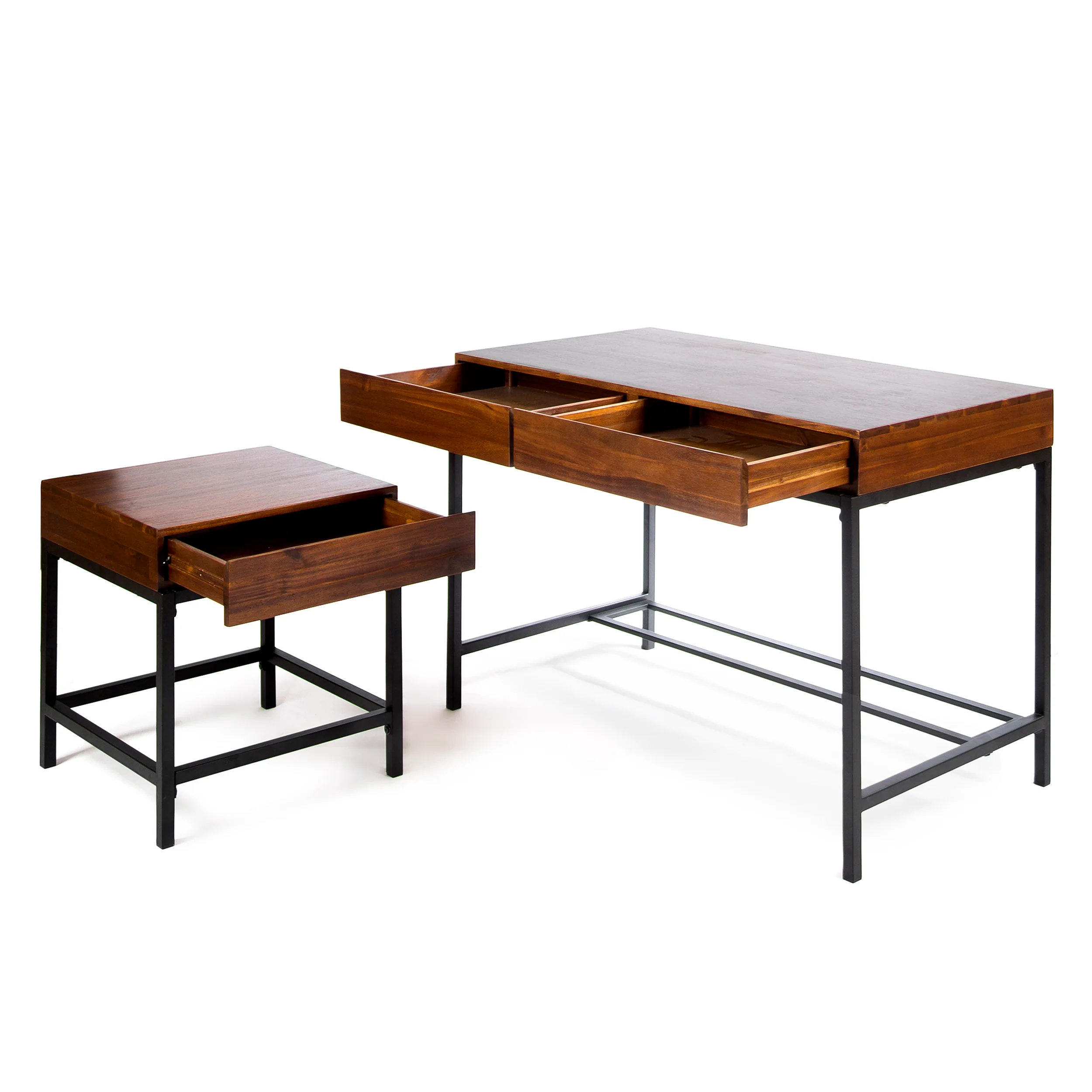 Elrod Industrial Dark Oak Acacia Wood Storage Side Table and Desk Set - furnishings