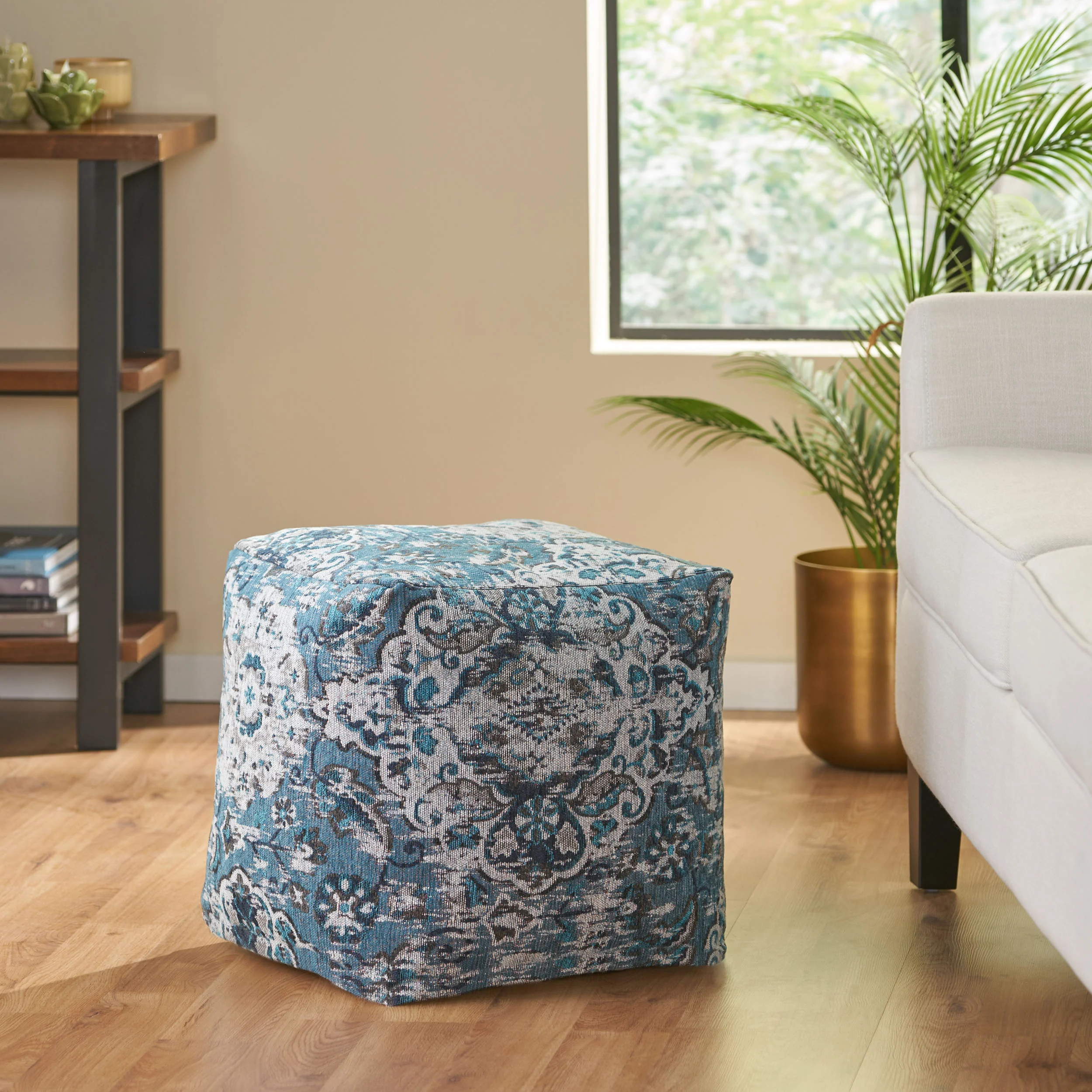 Concho Handcrafted Boho Fabric Cube Pouf - furnishings