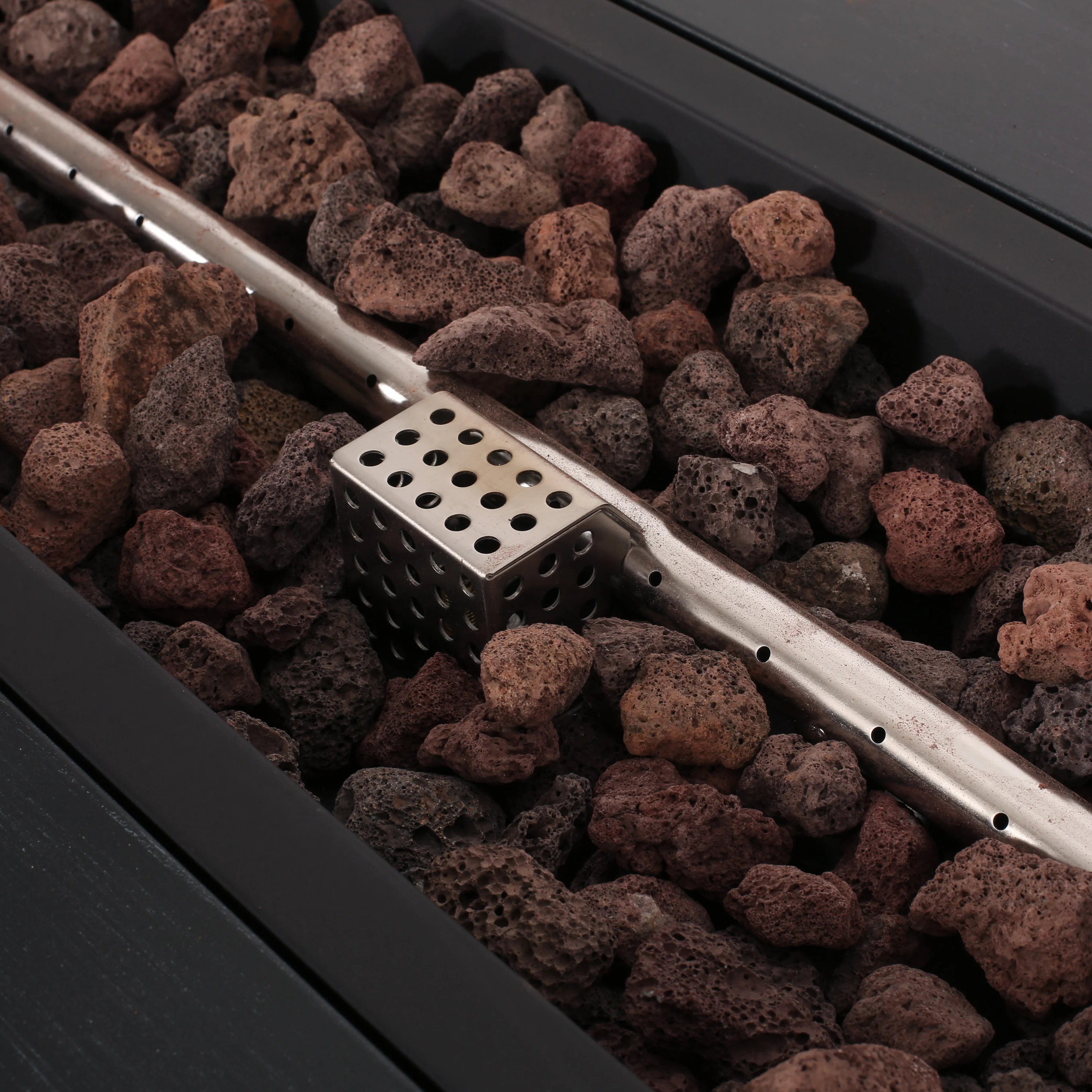 Jasmine Outdoor 50,000 BTU Rectangular Fire Pit with Tank Holder, Brushed Black - furnishings