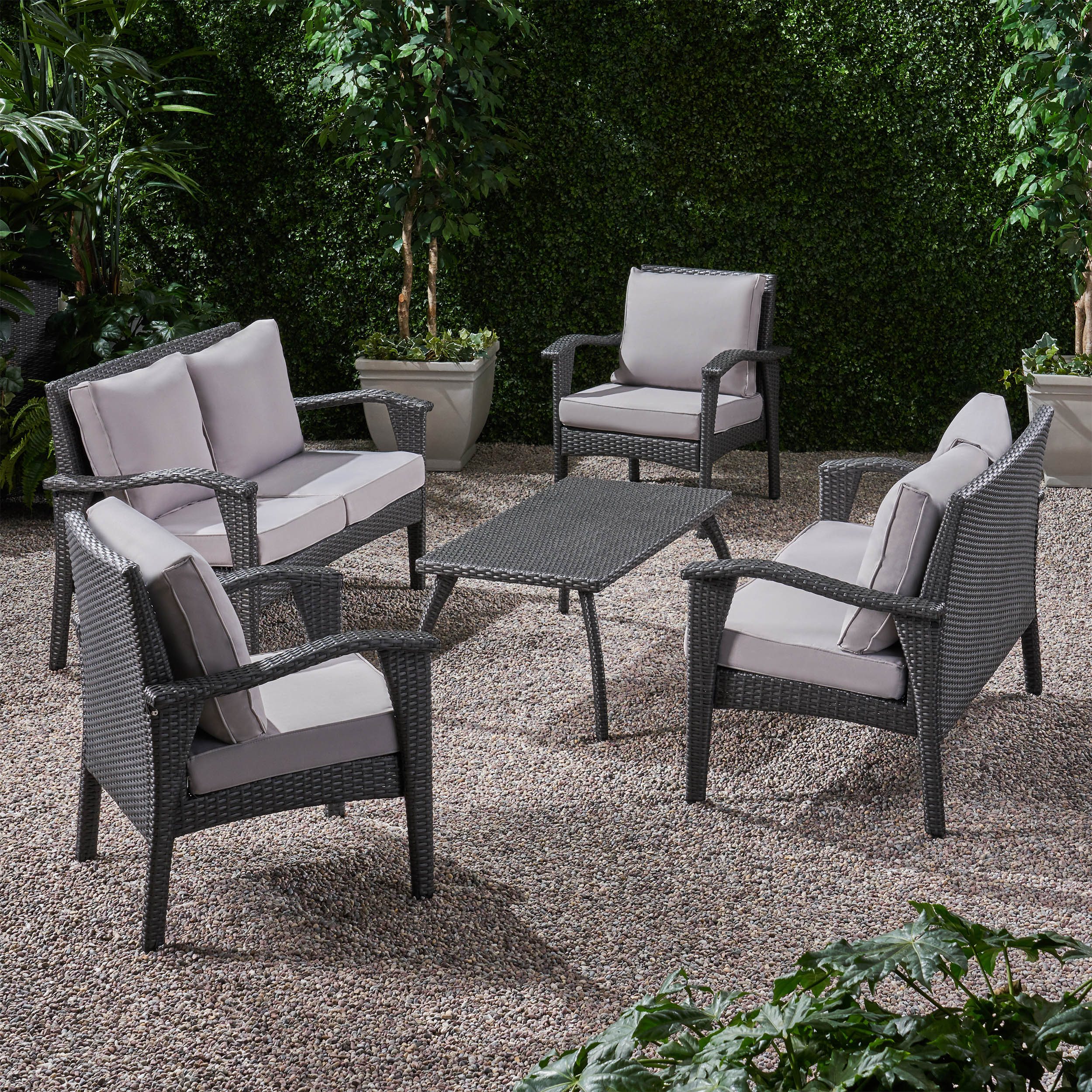 Voyage Outdoor 6 Seater Wicker Chat Set with Cushions - furnishings