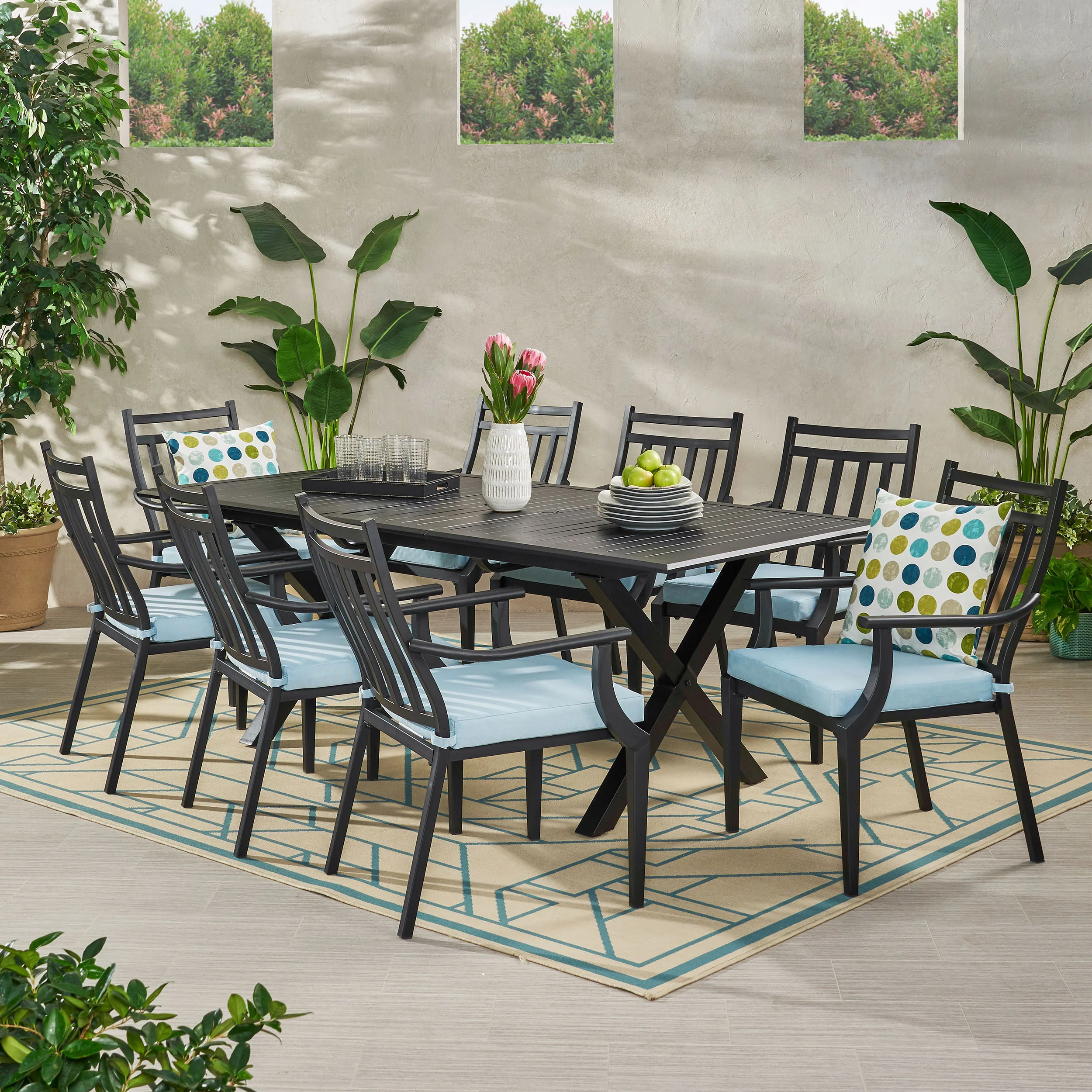 Olive Outdoor 9 Piece Dining Set with Expandable Table - furnishings