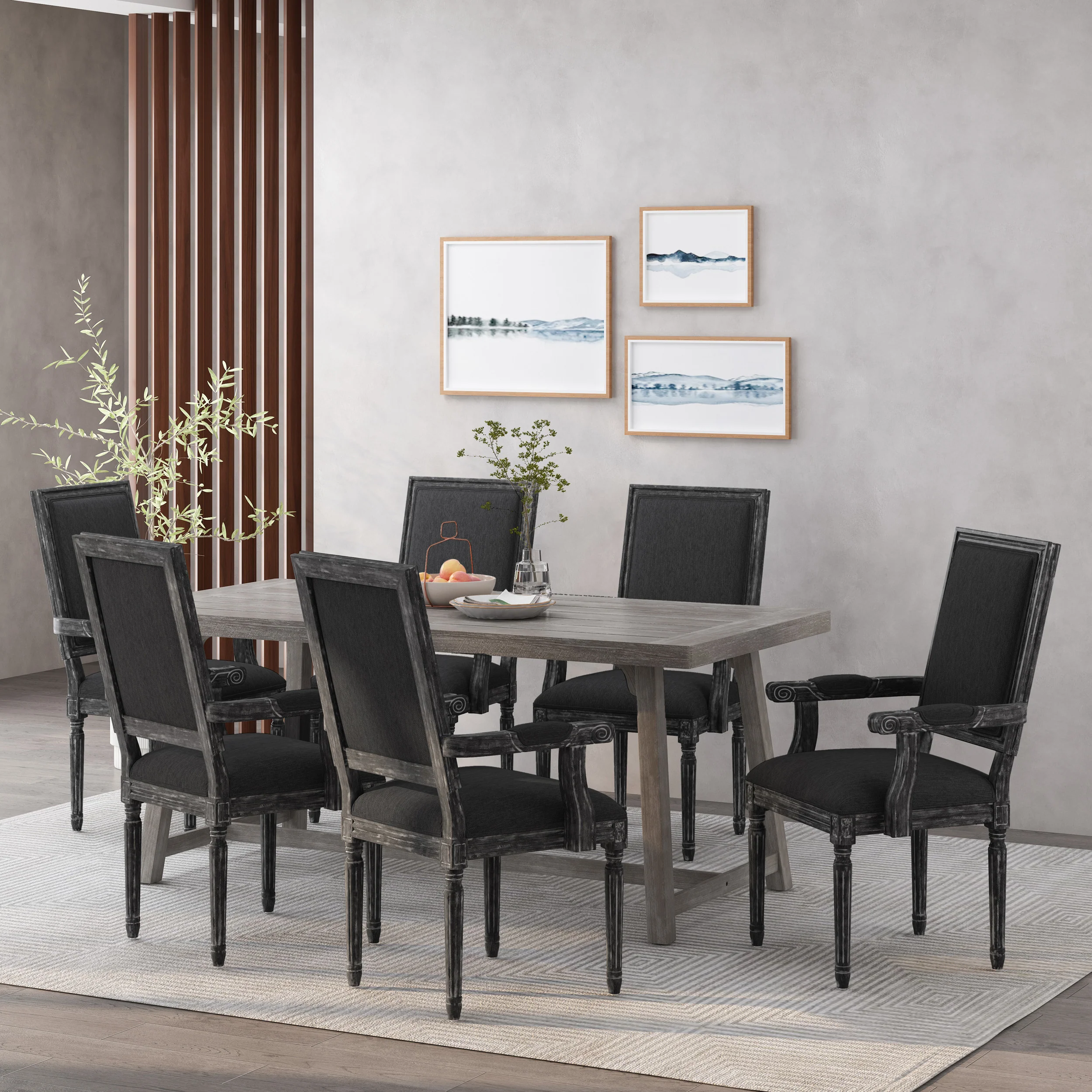 Ashlyn French Country Fabric Upholstered Wood Dining Chairs, Set of 6 - furnishings