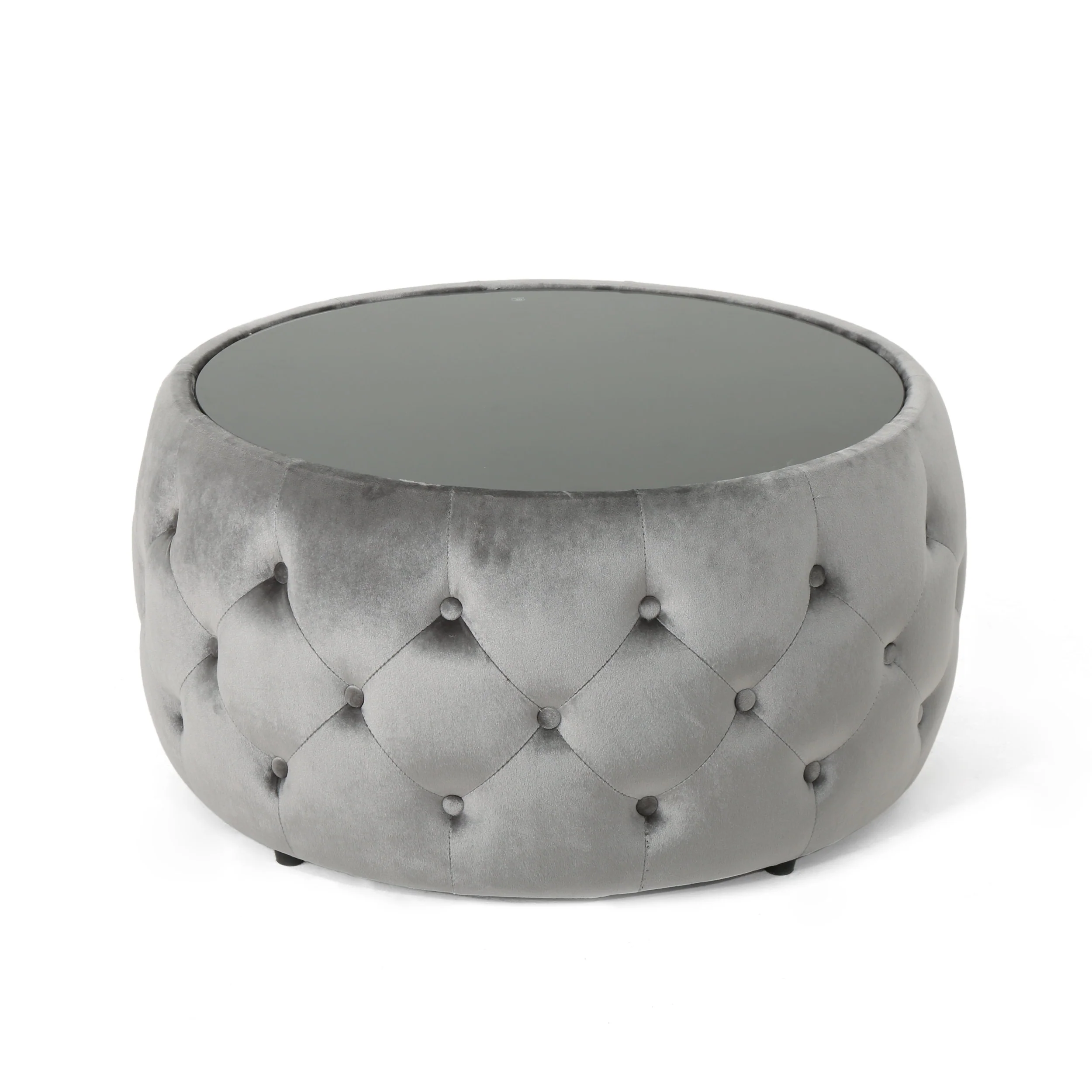 Ivy Glam Velvet and Tempered Glass Coffee Table Ottoman - furnishings