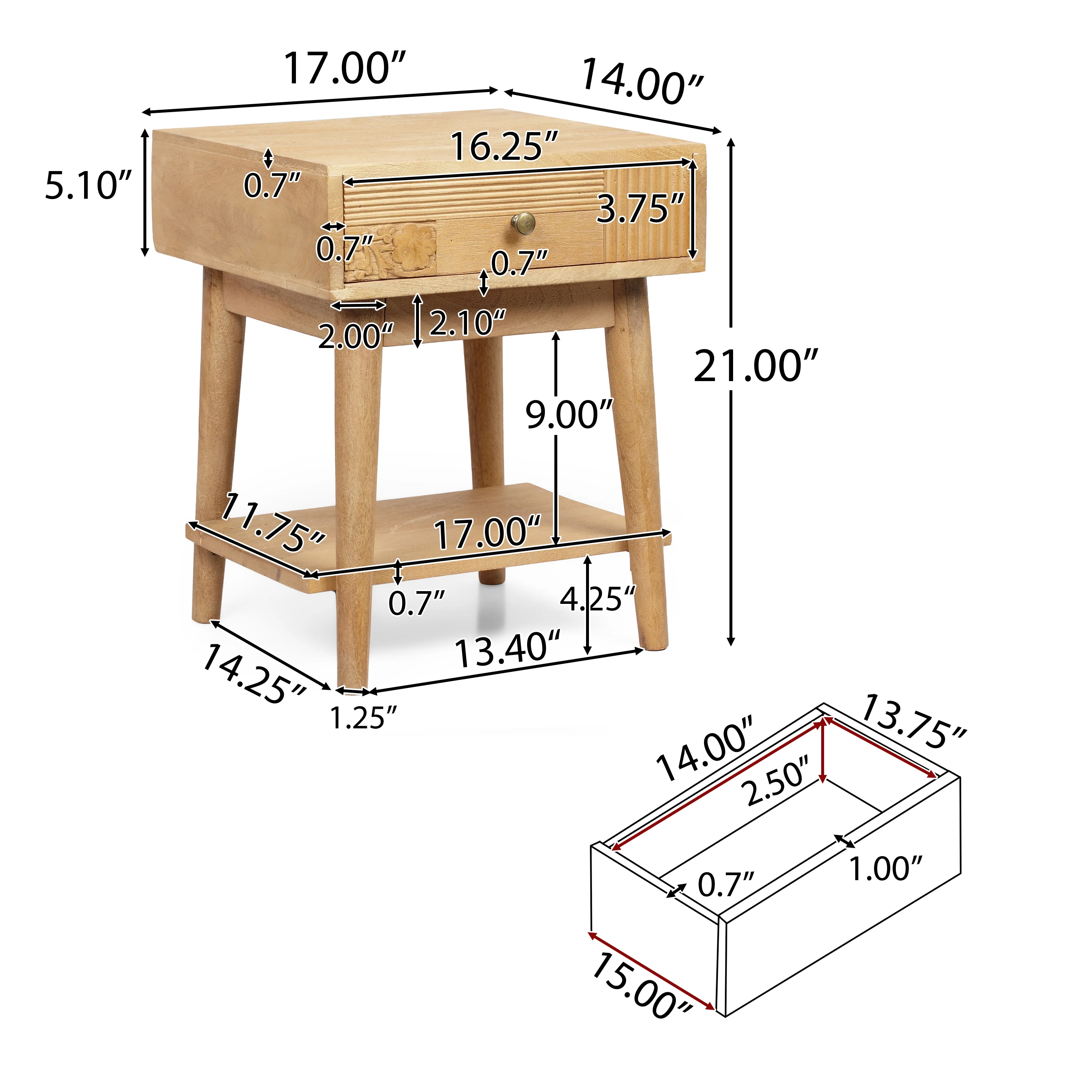 McManus Tennille Boho Handcrafted Mango Wood Nightstand with Drawer, Natural - furnishings