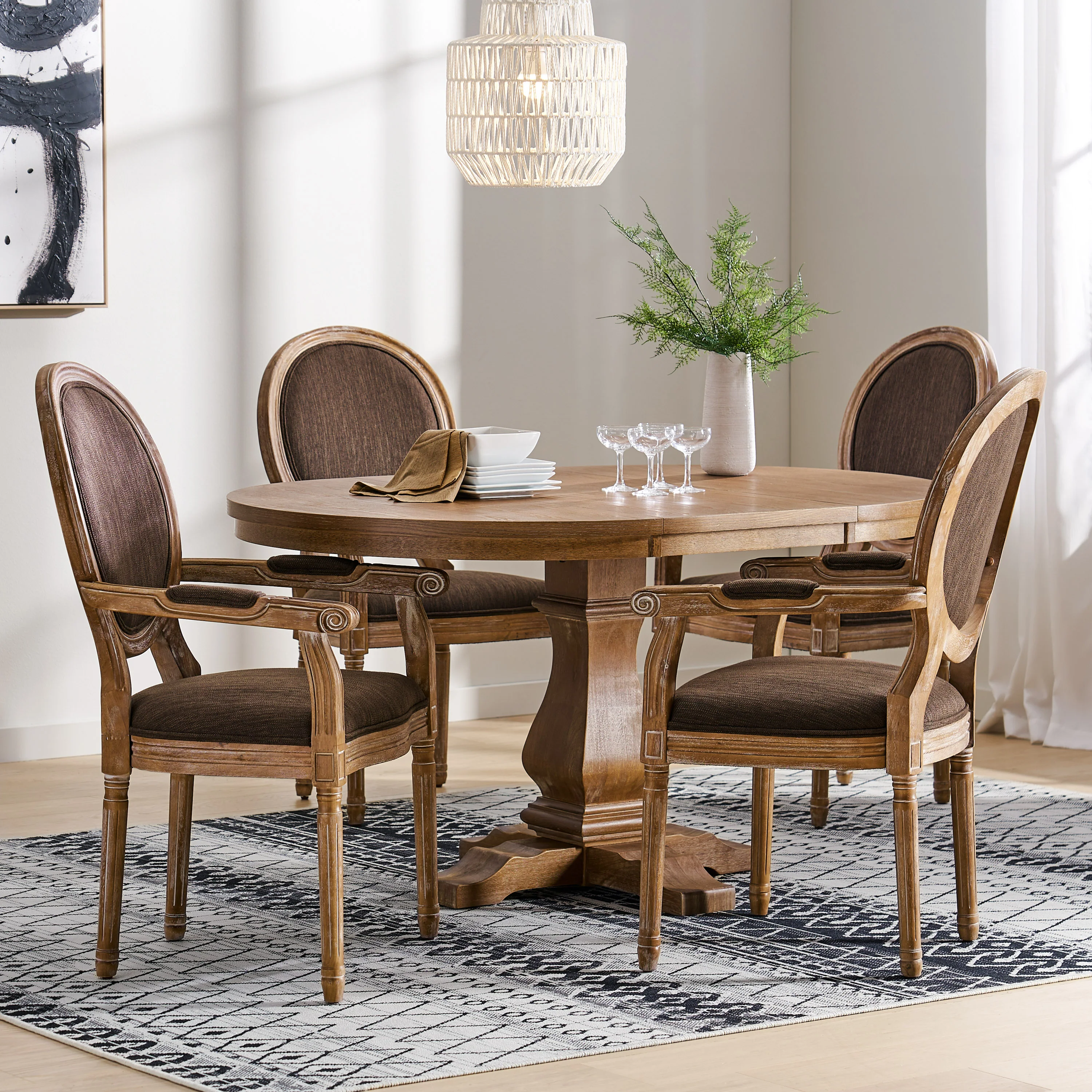 Aisenbrey French Country Wood 5-Piece Expandable Oval Dining Set - furnishings