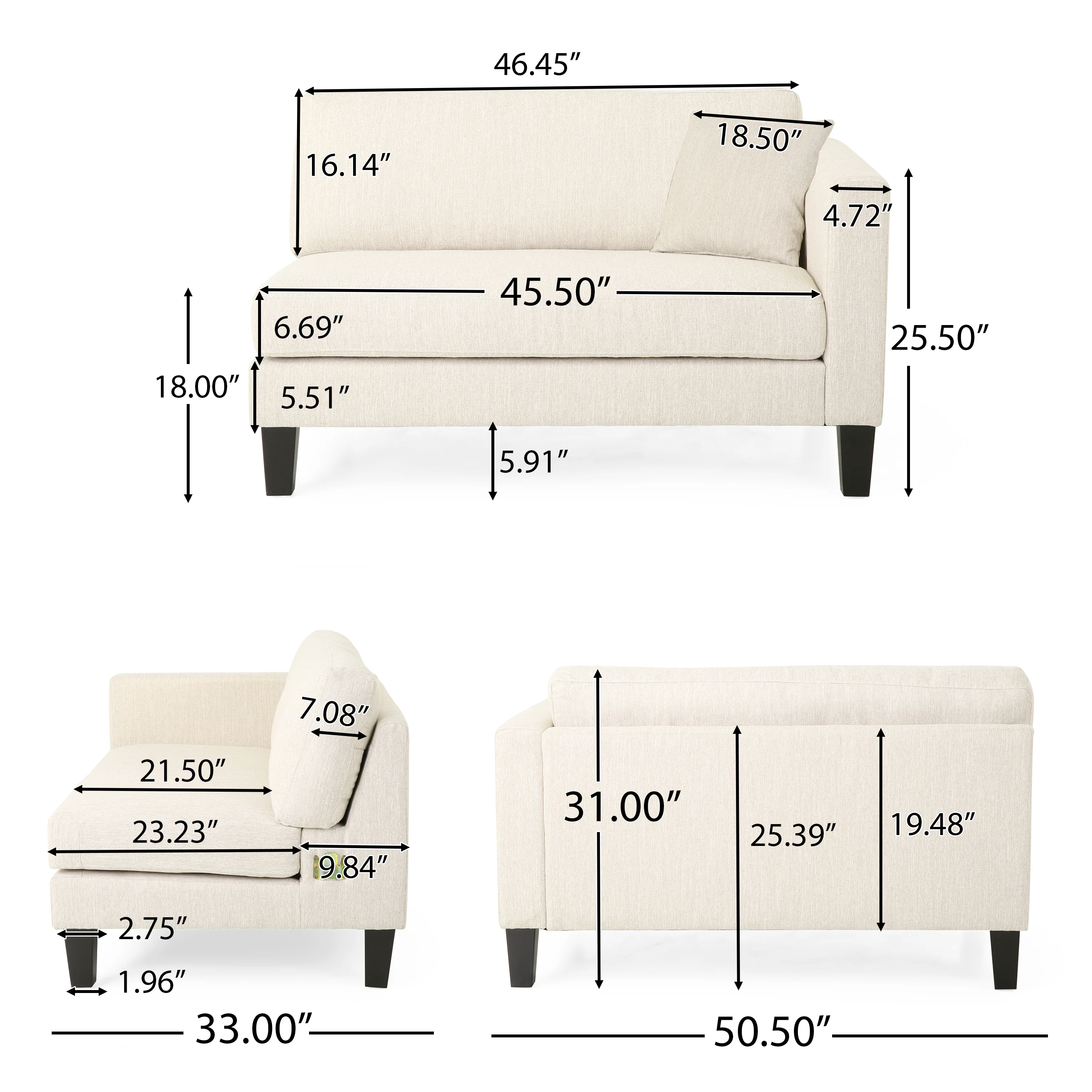 Ilaan Contemporary 4 Seater Fabric Sofa with Accent Pillows - furnishings
