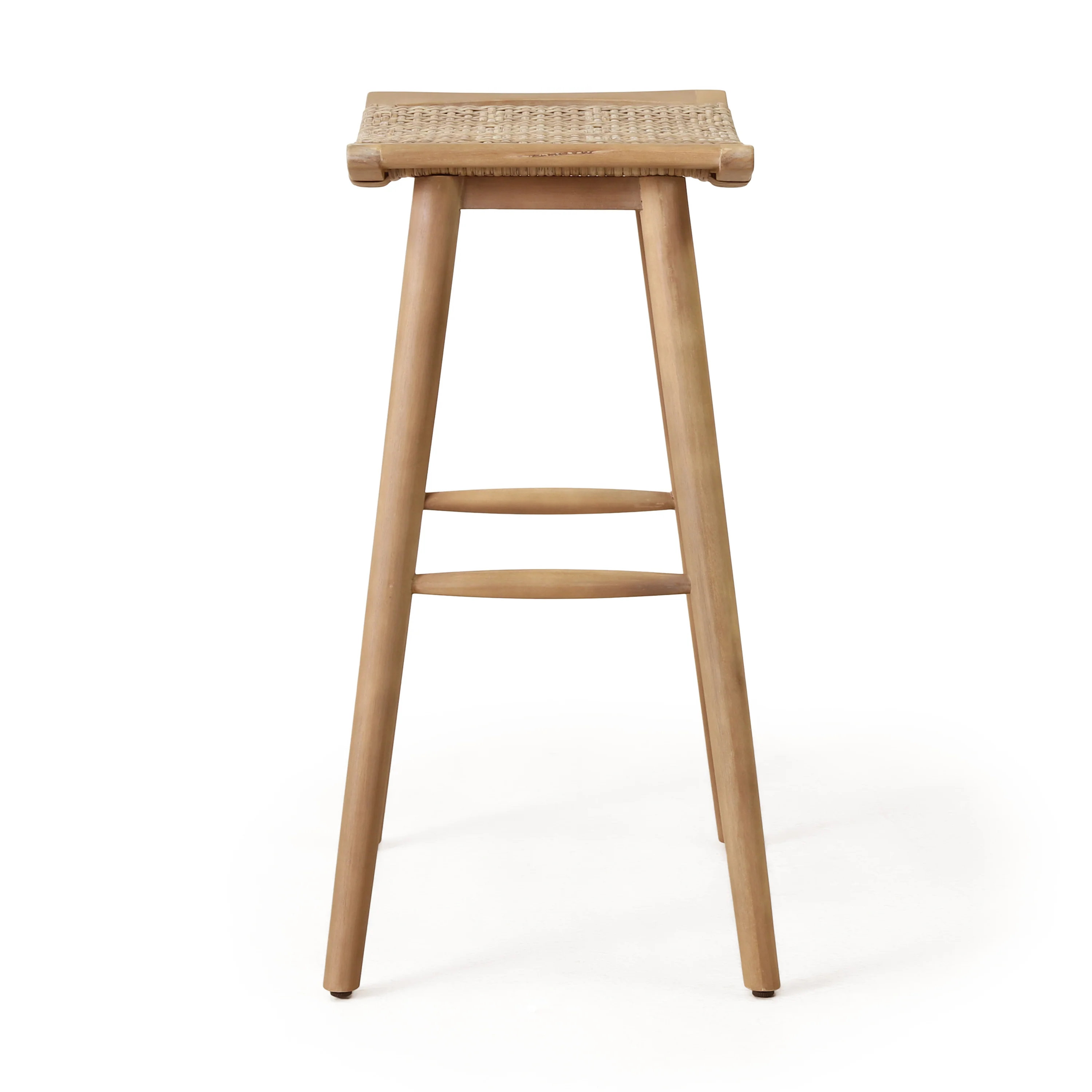 Dade Pulaski Outdoor Acacia Wood Barstool with Wicker, Set of 2 - furnishings