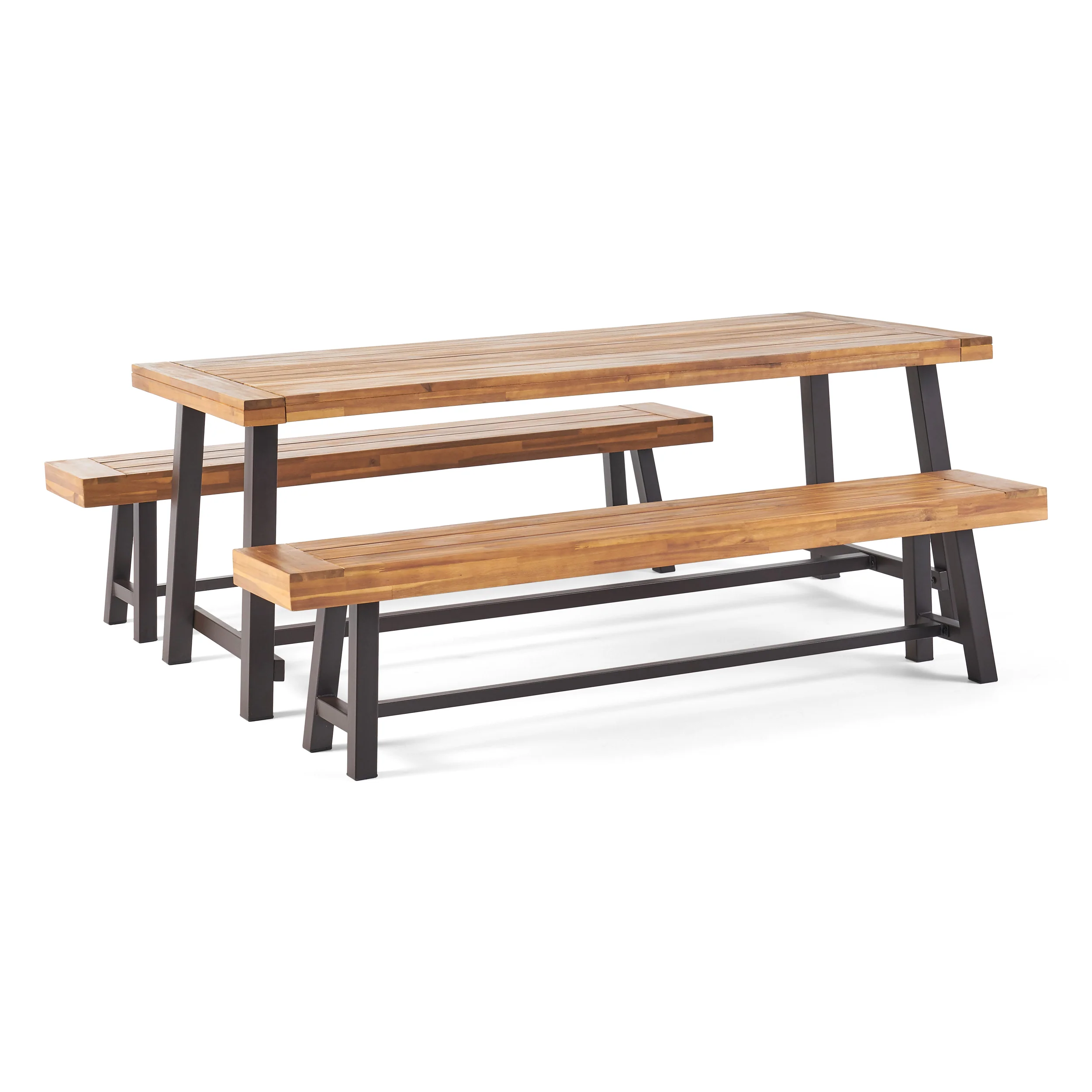 Bowman Farmhouse Outdoor Acacia Wood Picnic Dining Set - furnishings