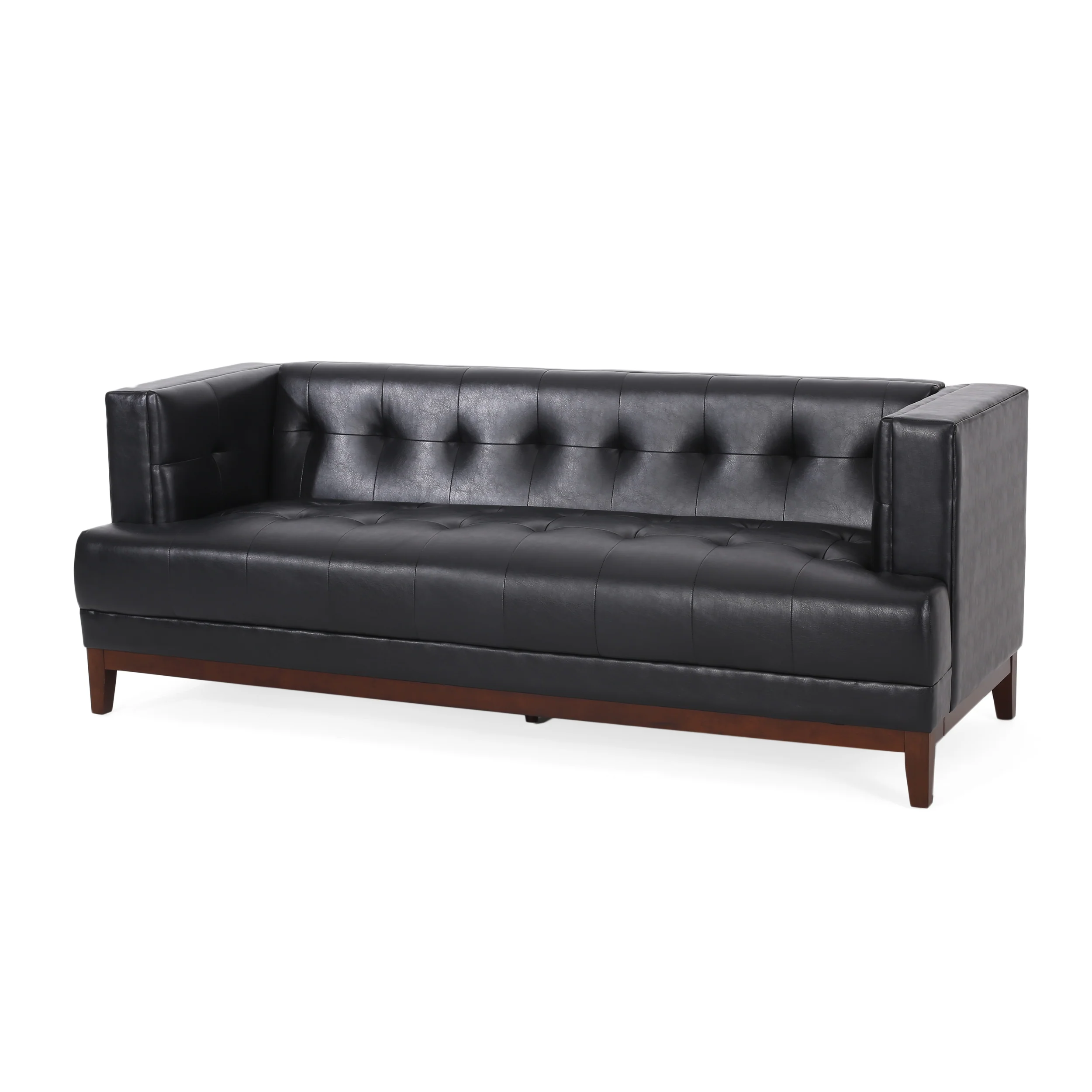 Stefan Mid Century Modern Faux Leather Tufted 3 Seater Sofa - furnishings