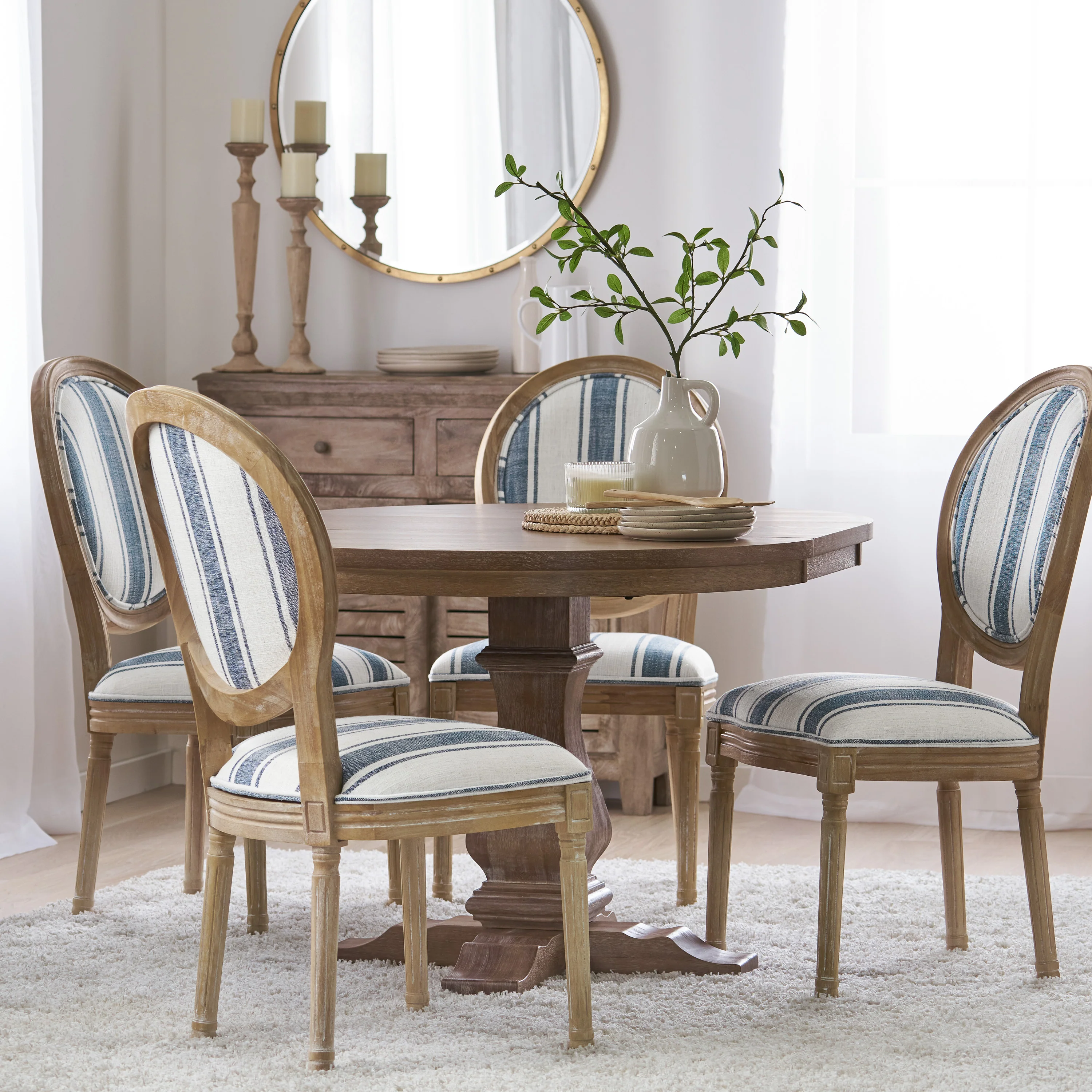 Naclerio French Country Fabric Upholstered Wood 5 Piece Dining Set - furnishings
