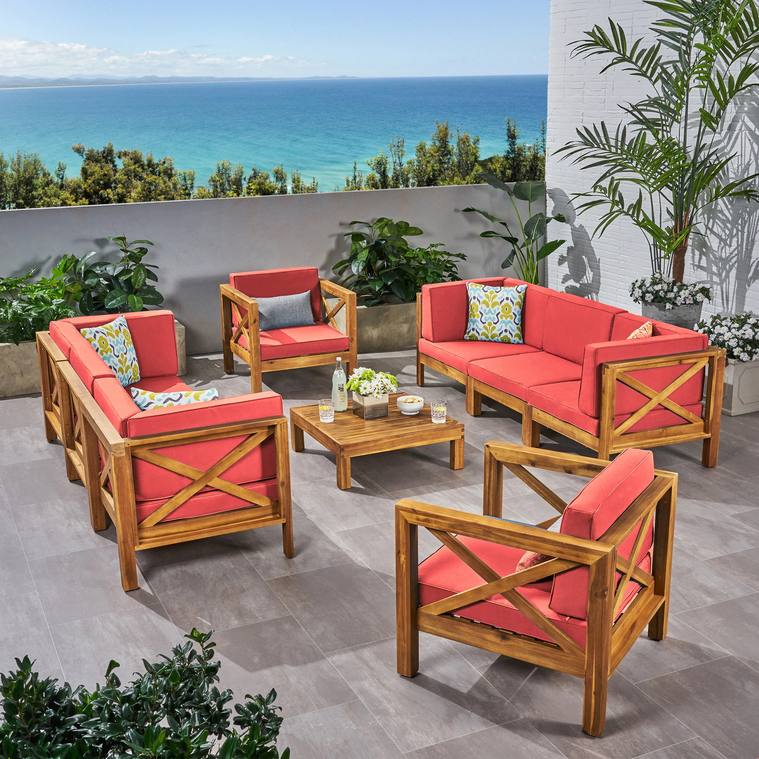 Morgan Outdoor 8 Seater Acacia Wood Sofa and Club Chair Set - furnishings